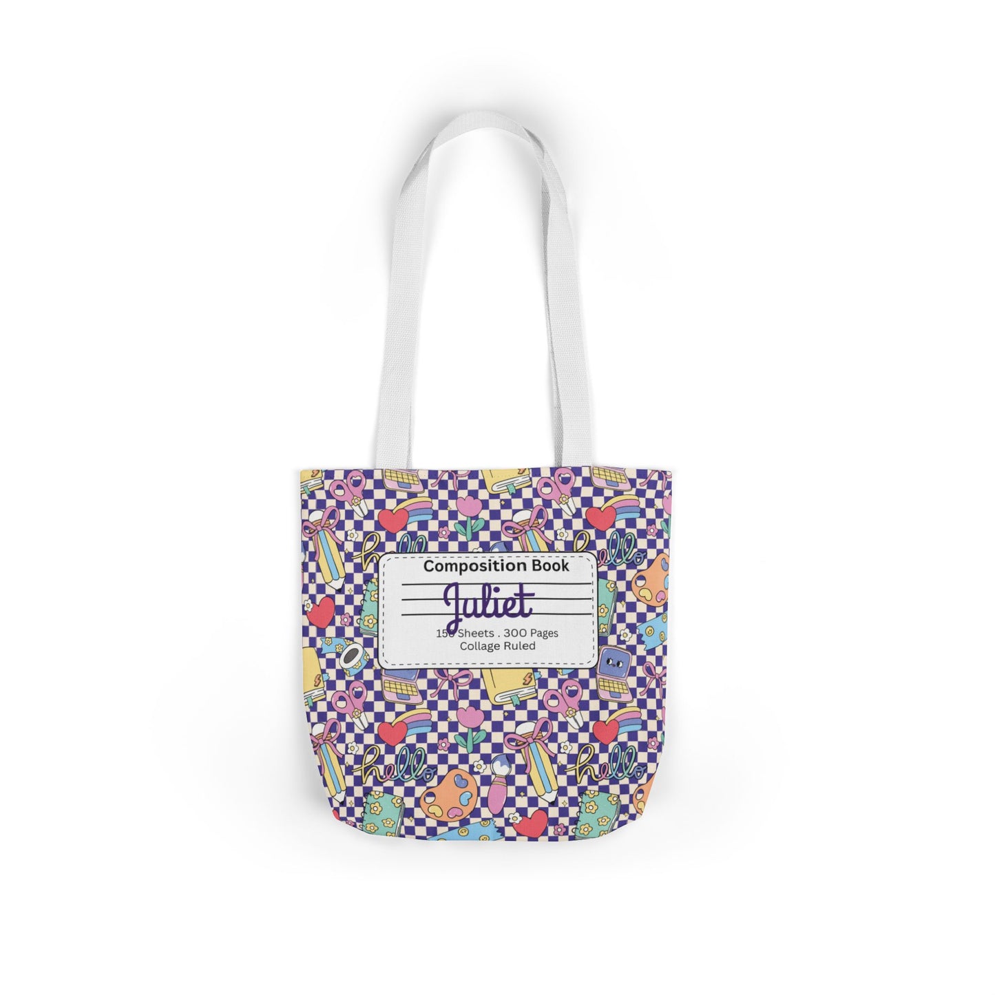 Personalized Purple Doodle Daydream Composition Book Inspired Canvas Tote Bag with Colorful Straps, Cute School Bag, Eco-Friendly Tote, Back to School Shopping Bag, Teacher Gift Idea