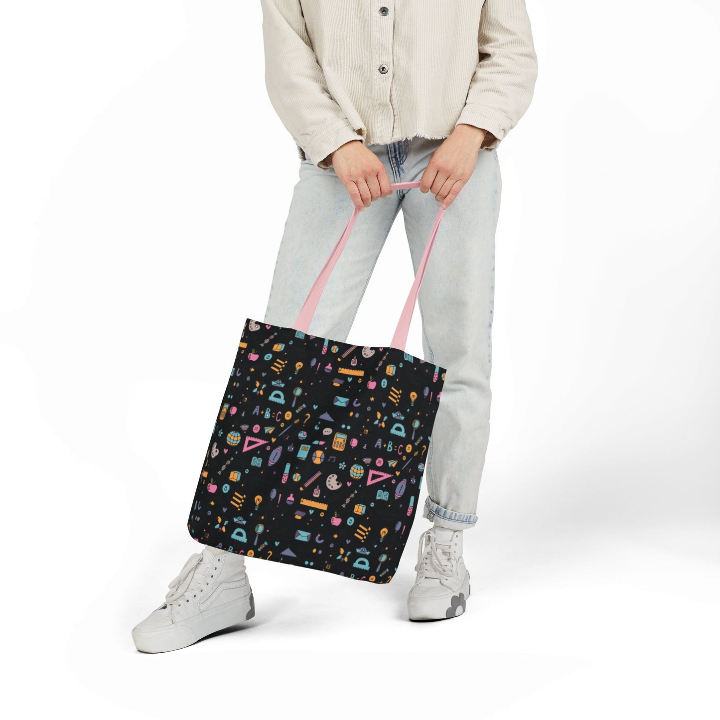 Personalized Chalkboard Chic Composition Book Inspired Canvas Tote Bag with Colorful Straps, Cute School Bag, Eco-Friendly Tote, Back to School Shopping Bag, Teacher Gift Idea