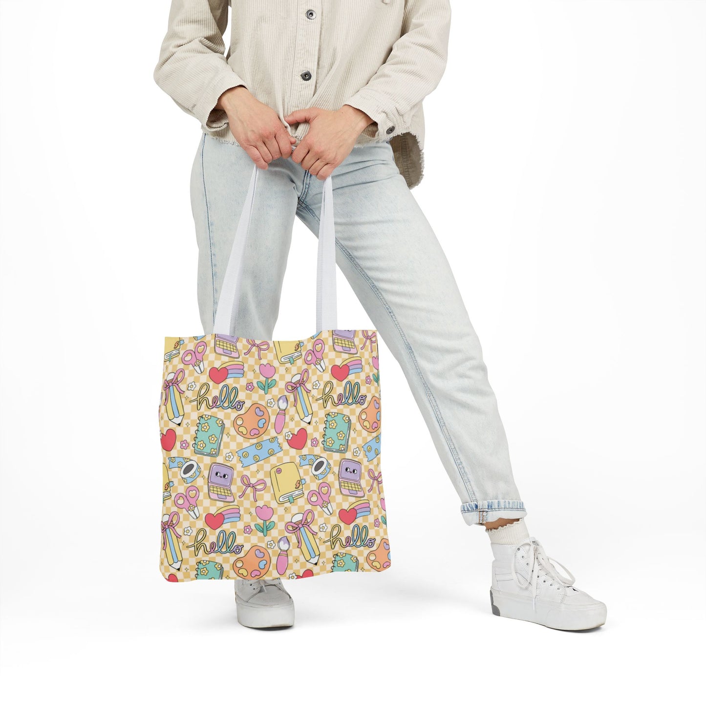 Personalized Doodle Daydream Composition Book Inspired Canvas Tote Bag with Colorful Straps, Cute School Bag, Eco-Friendly Tote, Back to School Shopping Bag, Teacher Gift Idea