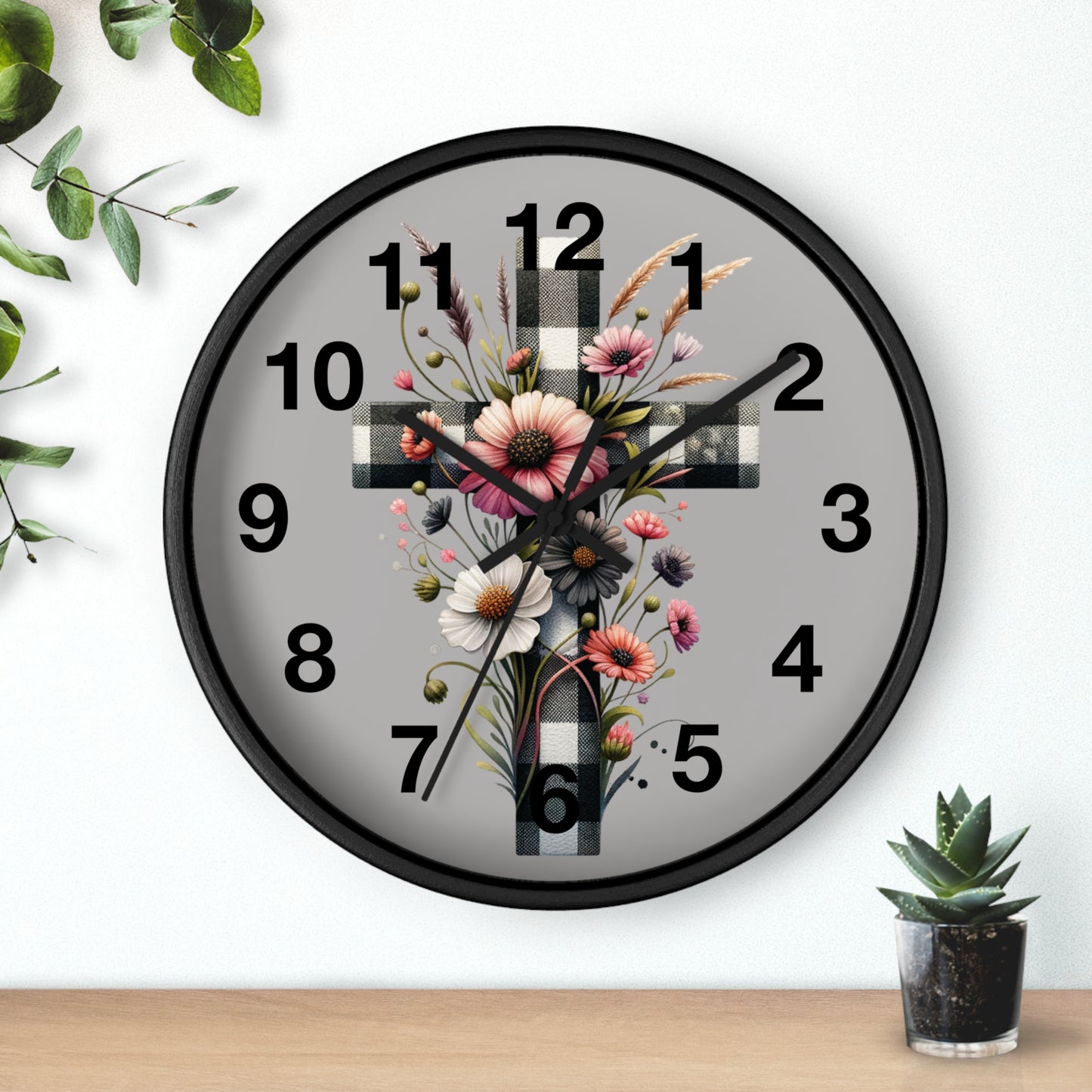 Floral Cross Wall Clock - Elegant Decor for Faith & Home
