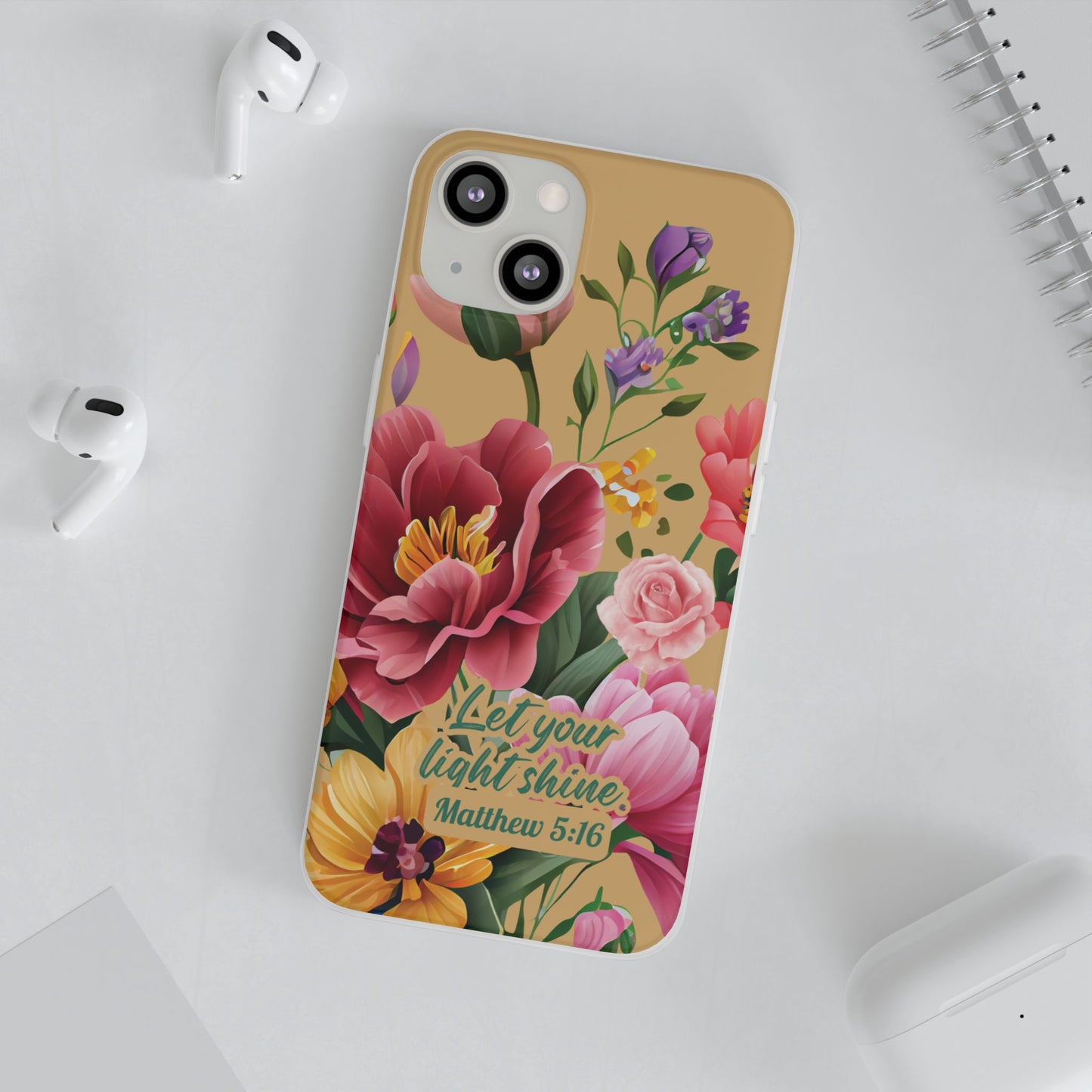 Floral Scripture Phone Case — "Let Your Light Shine" (Matthew 5:16) for iPhone and Samsung Cases.