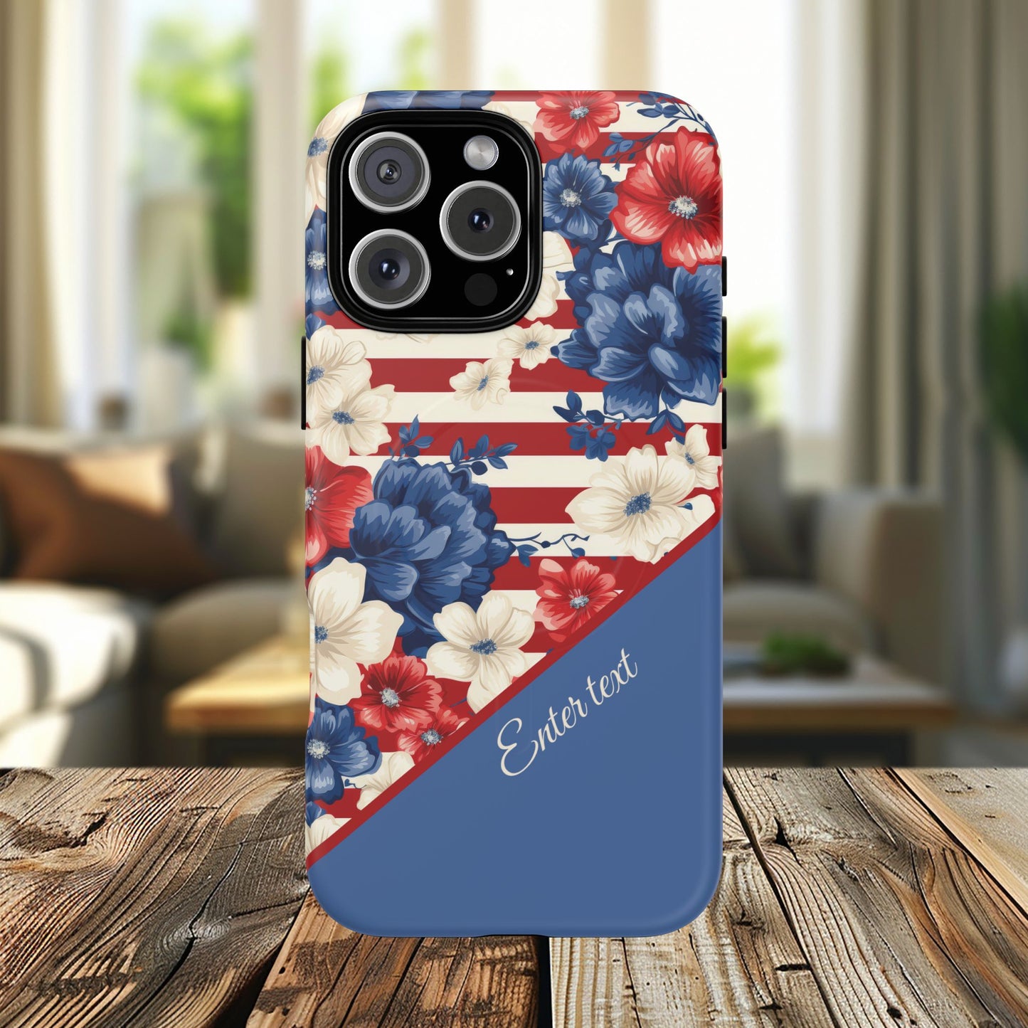 Personalized Stars, Stripes & Petals Tough Magnetic MagSafe Case, Patriotic Cover, Floral Design, Durable Protection, Gift for Her, Summer Vibes