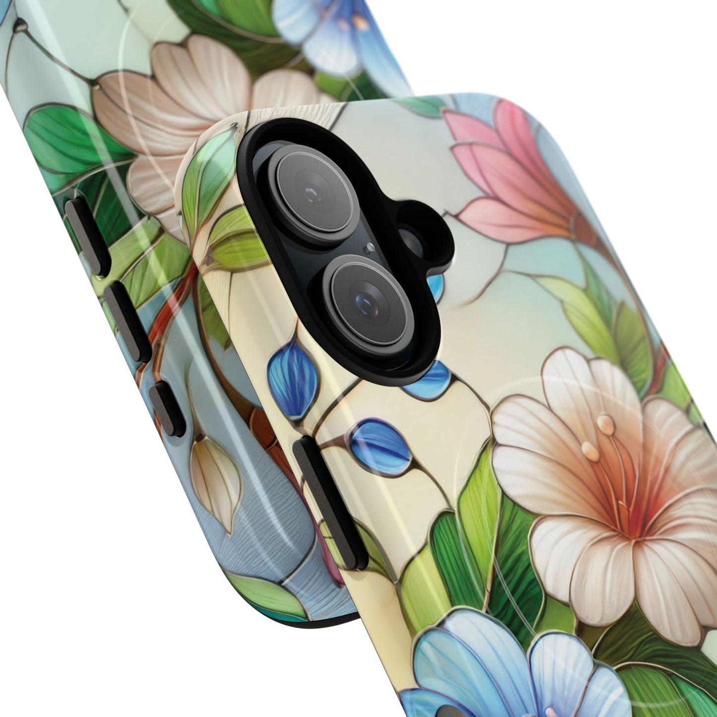 Rose Petal Mosaic Tough iPhone Magnetic Case, Durable Protection, Stylish iPhone Design, Gift for Her, Nature Lover, Unique Stained Glass  Accessory