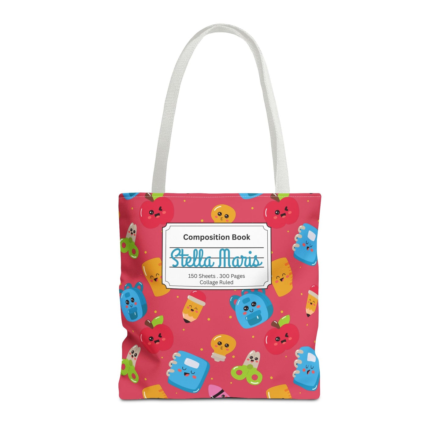 Personalized Kawaii Composition Book Inspired Tote Bag, Back to School Tote, Teacher Gift, Kids Bag, Custom Name Bag, Educational Accessories, Back to School Tote Bag.