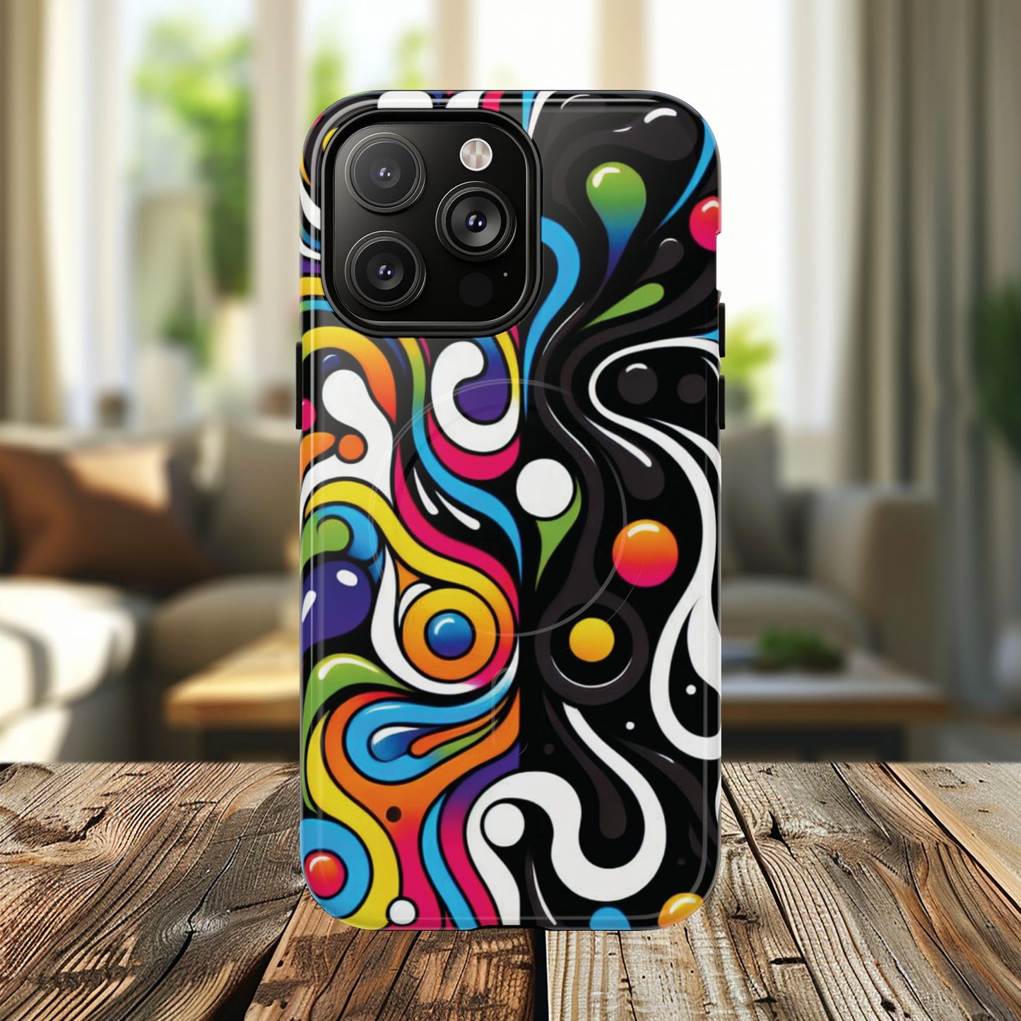 Vibrant Yin Yang Pop Splash Tough Magnetic iPhone Cases, Bold Artwork, Customizable Protection, Gift for Tech Lovers, Colorful iPhone Accessories