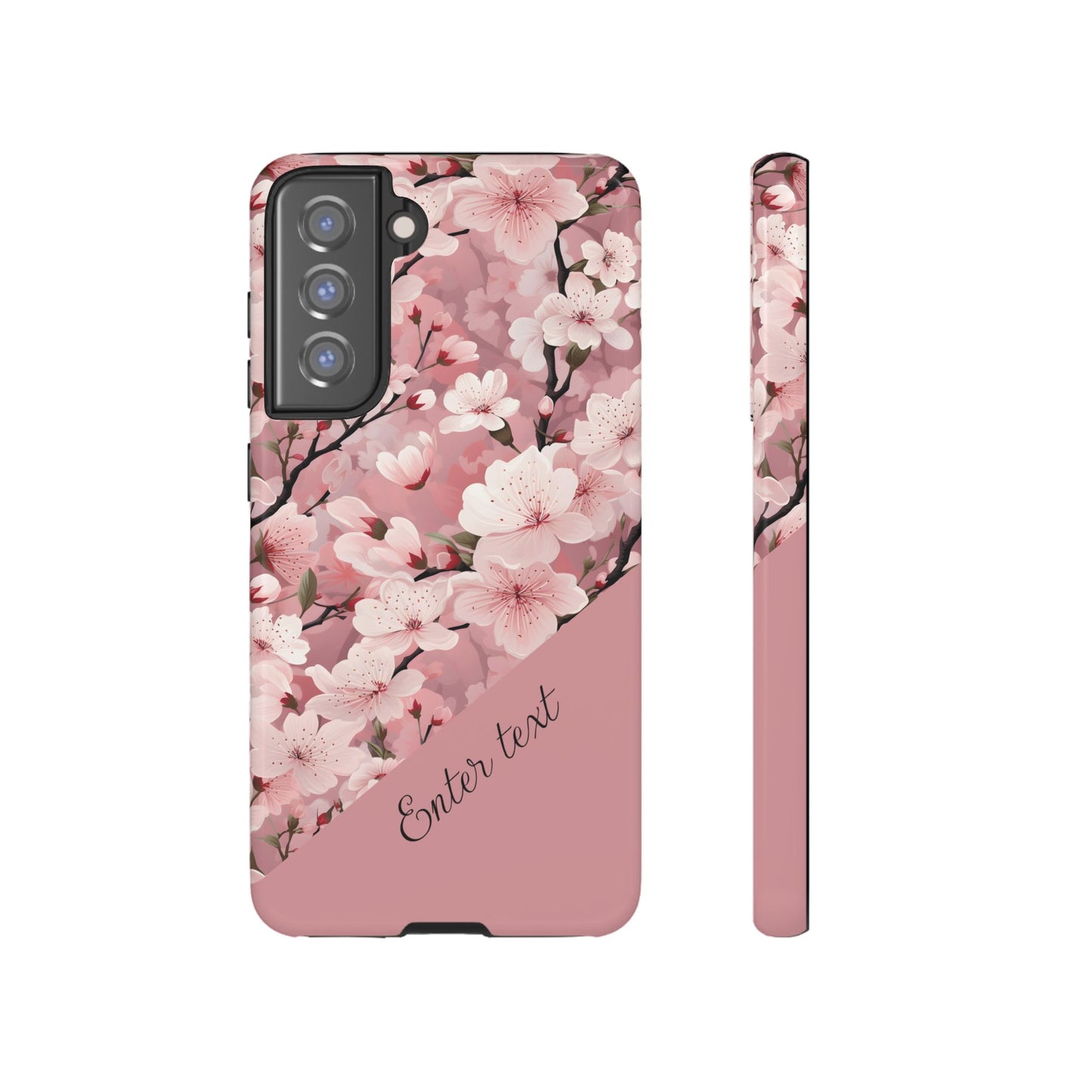 Personalized Cherry Blossom Tough Phone Case — Pink Floral Protective Case for Samsung & Google