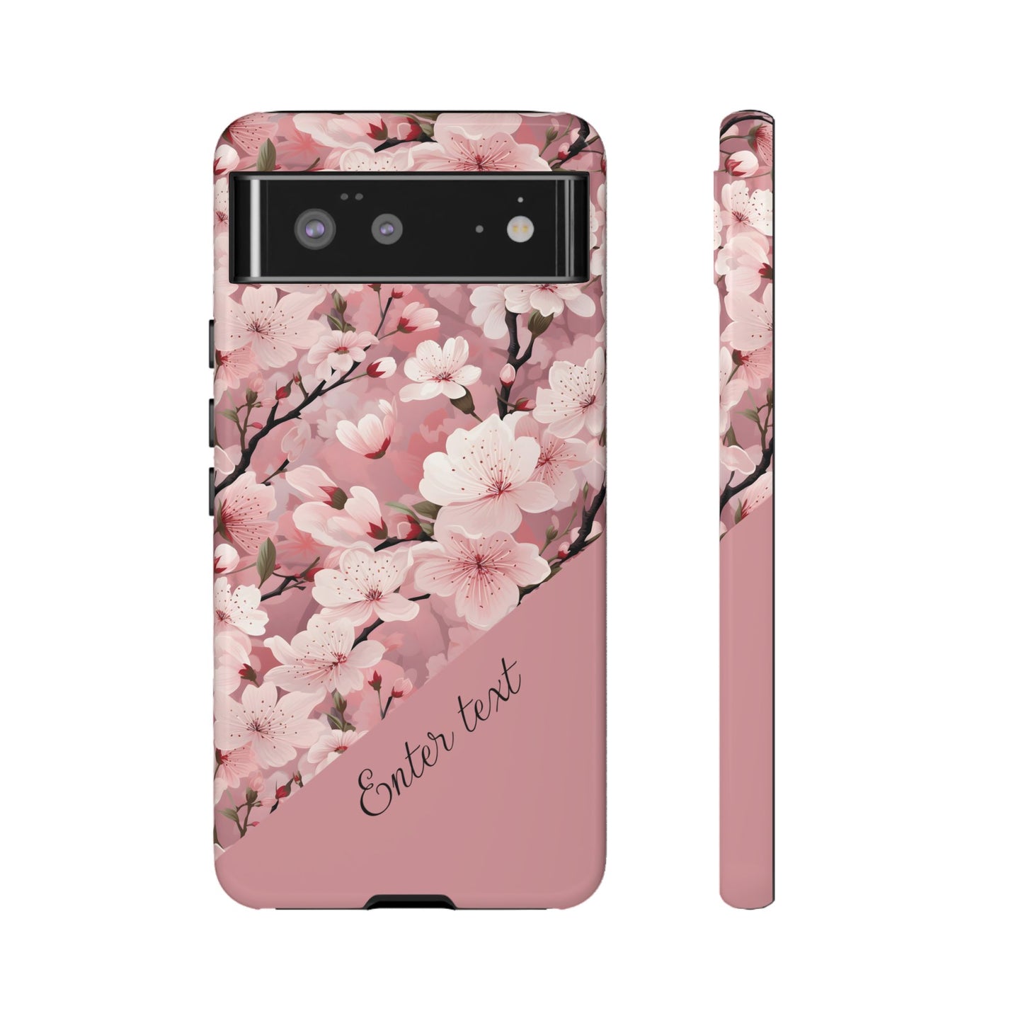 Personalized Cherry Blossom Tough Phone Case — Pink Floral Protective Case for Samsung & Google