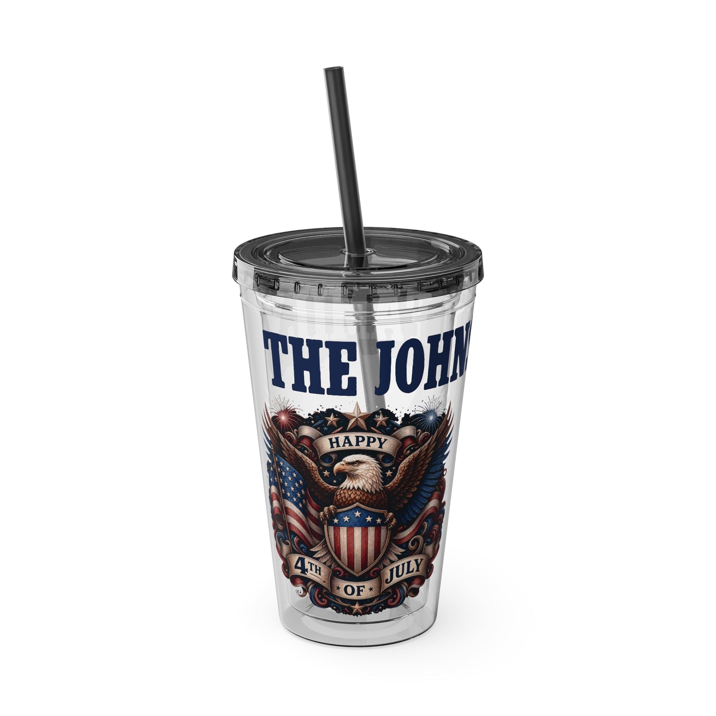 Patriotic Eagle 16oz Tumbler with Straw — "Happy 4th of July" USA Design
