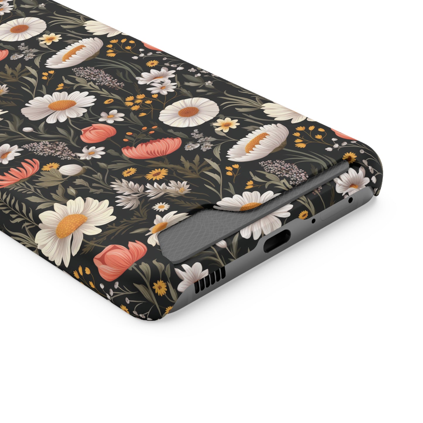 Blossom Elegance: Noir Garden iPhone and Samsung Case With Card Holder