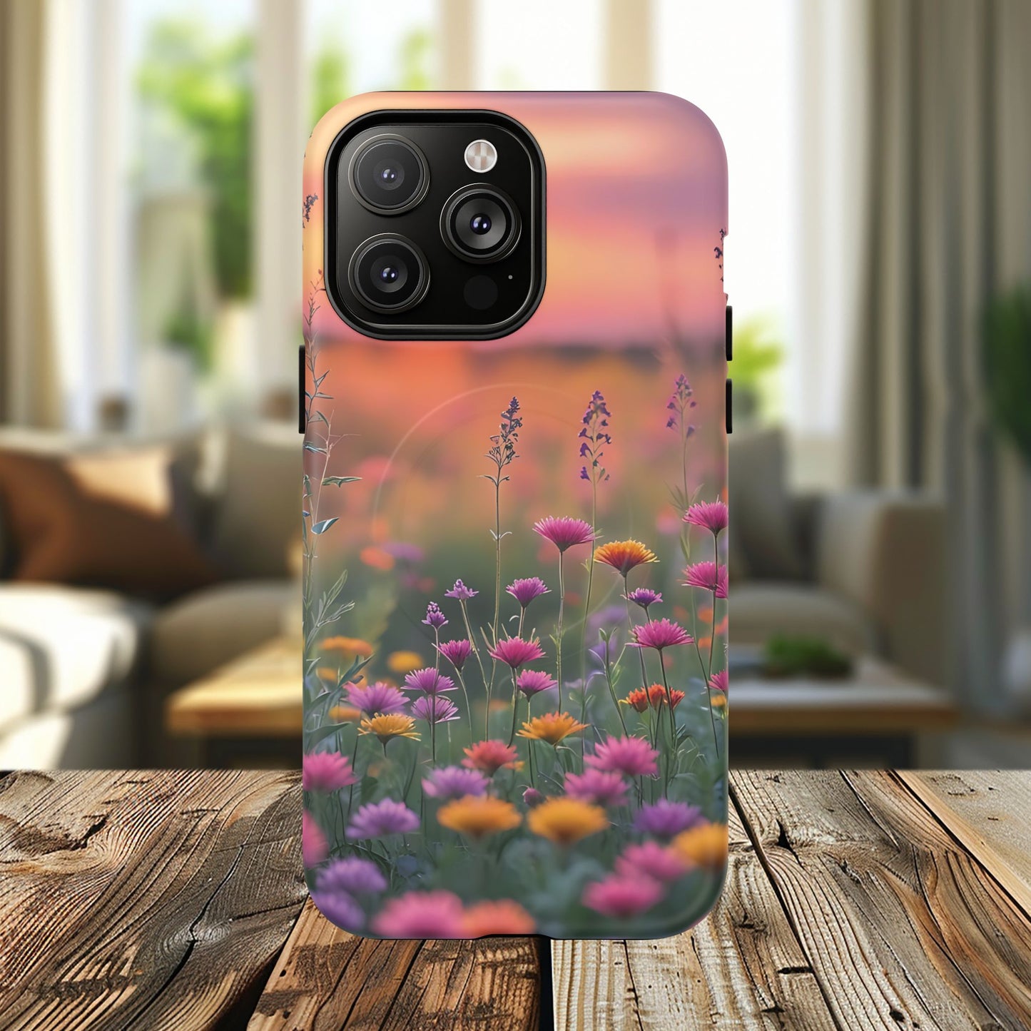 Floral Sunset Phone Case, Tough Magnetic Cases for iPhone, Nature Lover Gift, Durable Protection, Eco-Friendly Phone Accessory