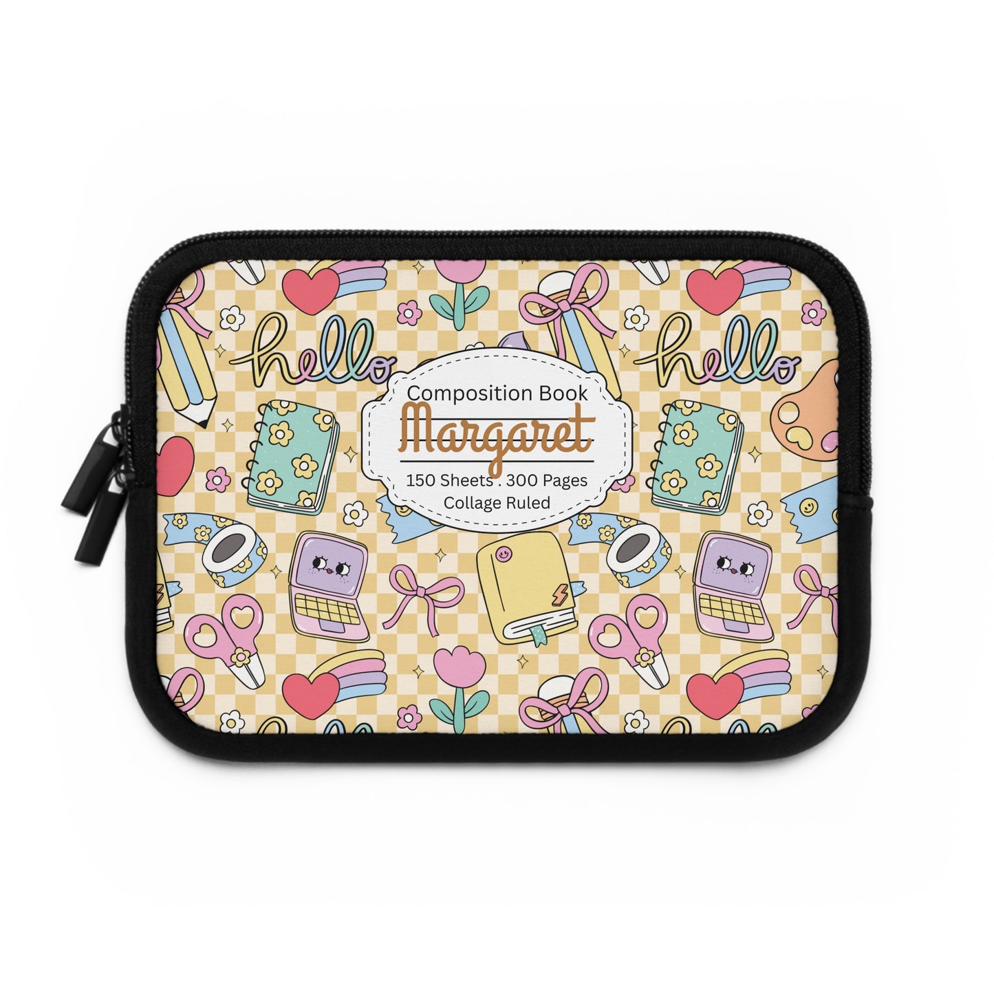 Personalized Doodle Daydream Laptop Sleeve with Composition Book Inspired Design, Customizable Tech Case, School Supplies, Gift for Students, College Essentials, Back to School