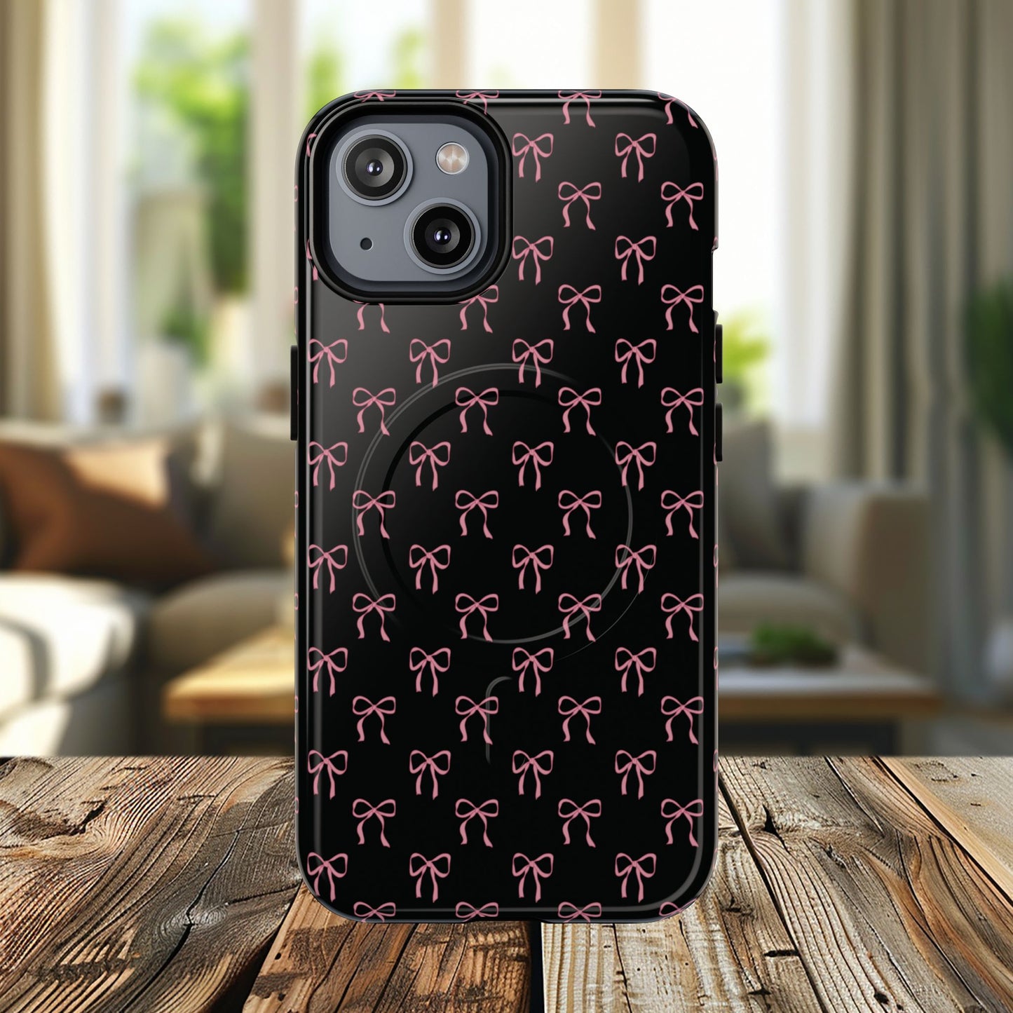 Coquette Chic Bow-Patterned Tough Magnetic iPhone Case, Stylish Gift for Her, Protective iPhone Cover, Trendy Accessory, iPhone Birthday Gift, Fashionable Tech