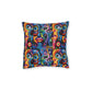 Psychedelic Visions Vibrant Art Square Pillow - Colorful Faces Design on Pink Back