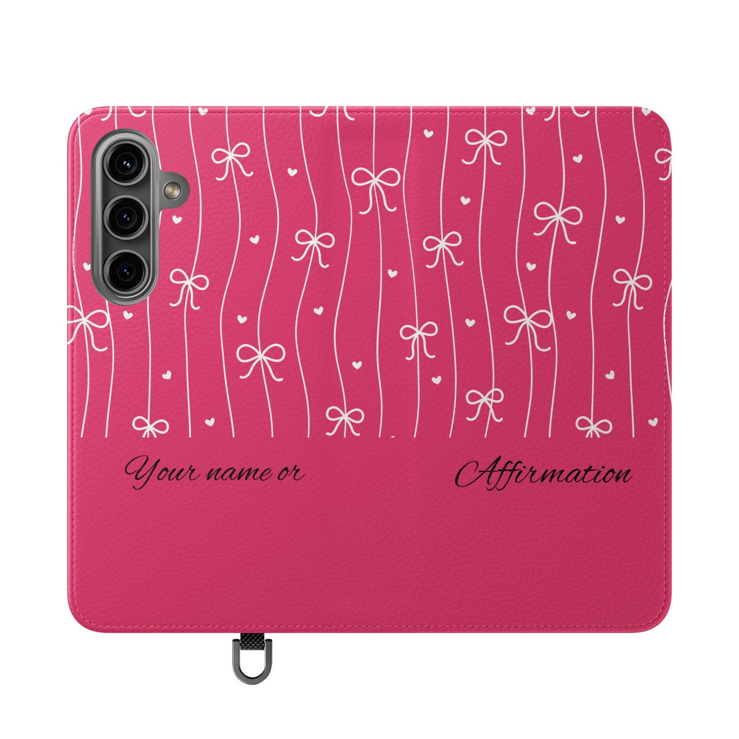 Personalized Pink Bow Coquette Flip iPhone and Samsumg Case — Custom Name or Affirmation Wallet Cover