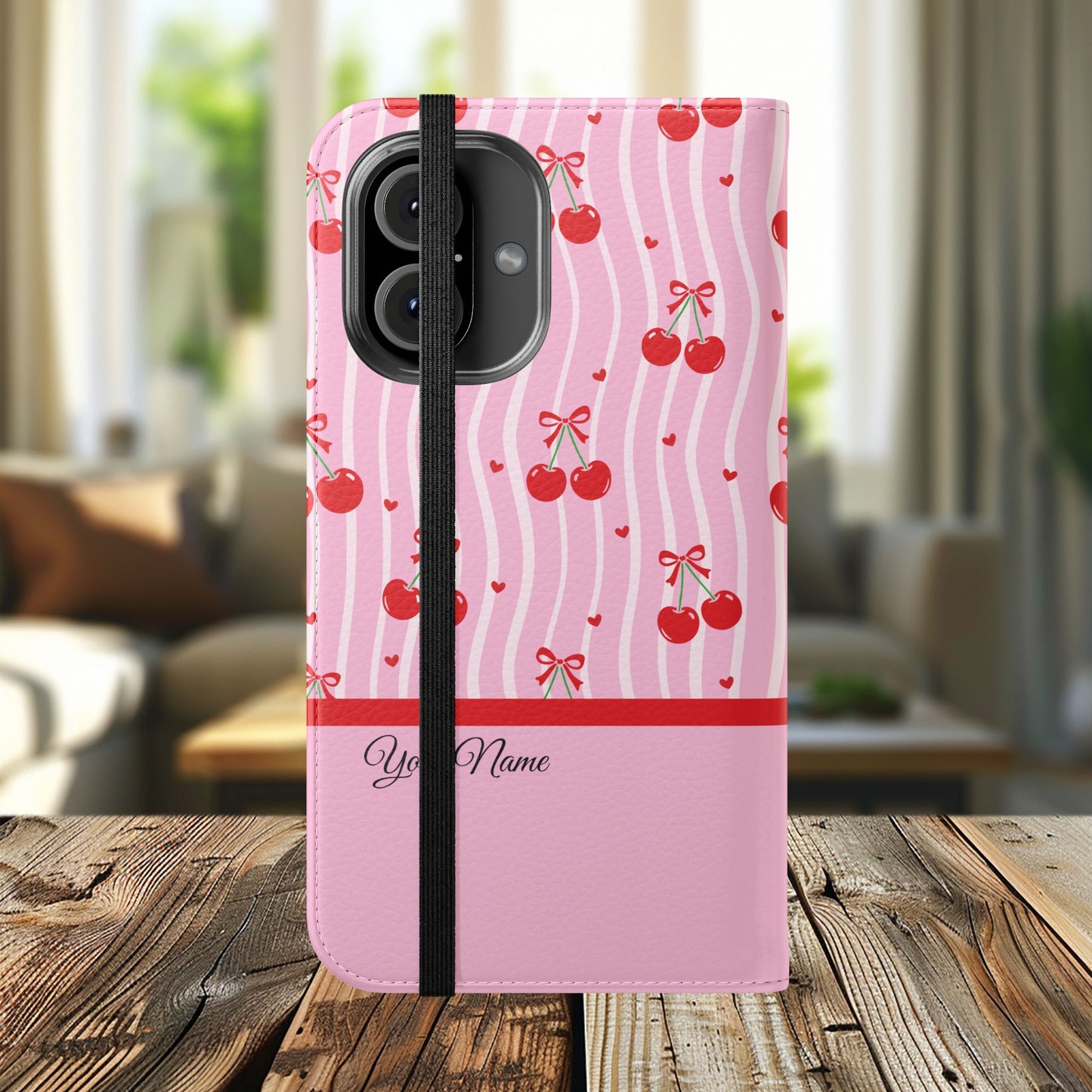 Personalized Cherry Blossom Dreams Flip iPhone and Samsung Cases — Wallet Folio with Name & Affirmation.
