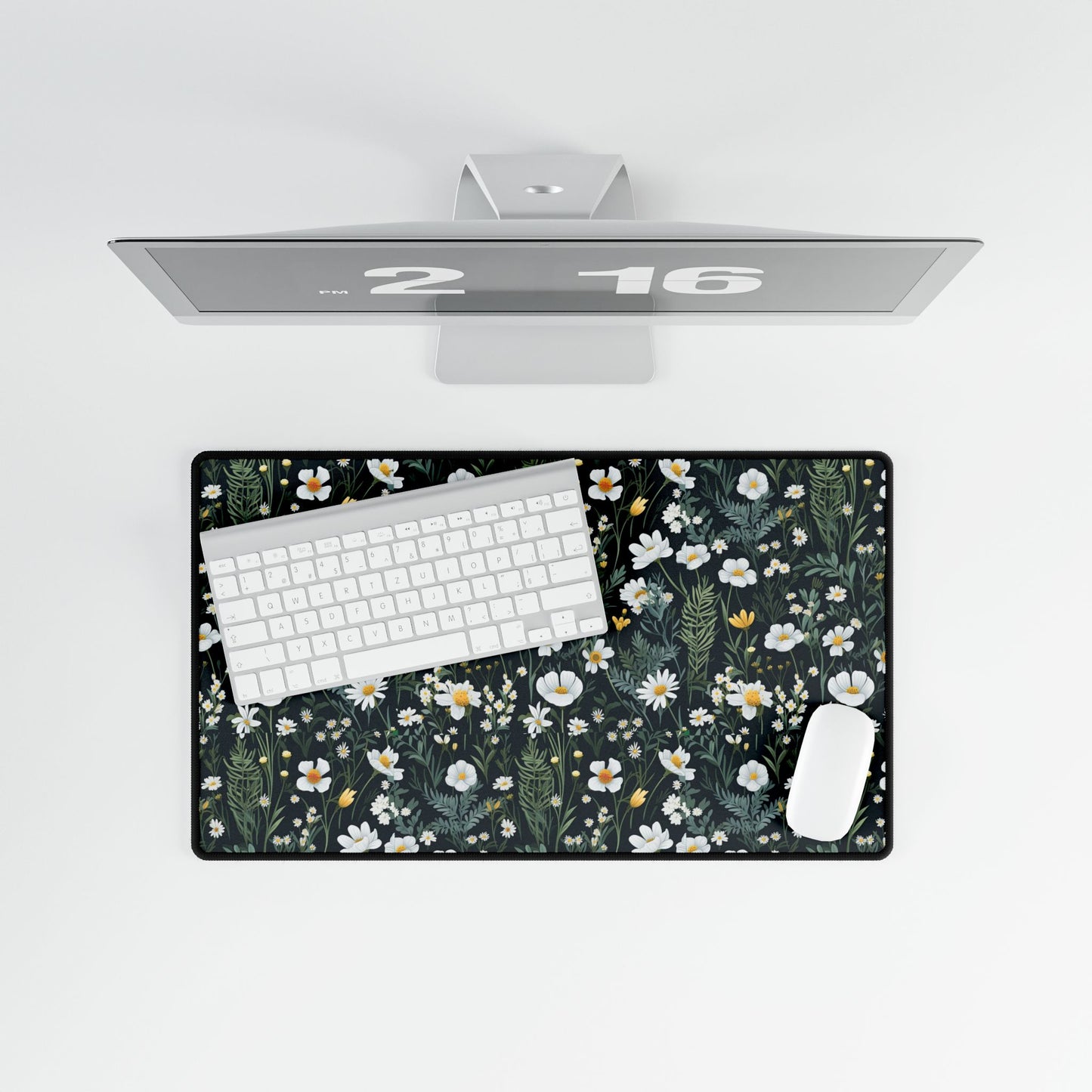 Daisy Delight Floral Desk Mat - Elegant Office Decor for Home & Work.