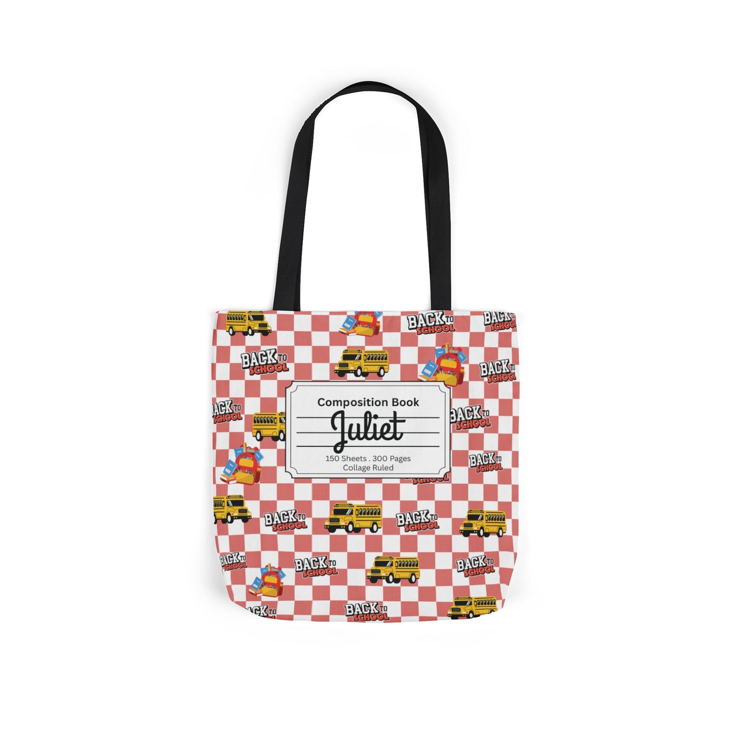 Personalized Red Schoolyard Chic Composition Book Inspired Canvas Tote Bag with Colorful Straps, Cute School Bag, Eco-Friendly Tote, Back to School Shopping Bag, Teacher Gift Idea