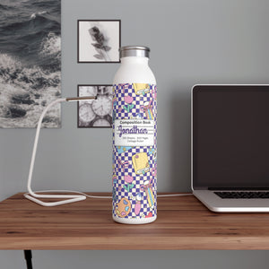Personalized Composition Purple Doodle Daydream Book Inspired Slim Water Bottle, Customizable Drinkware, Eco-Friendly Hydration Bottle, Perfect for Gifts, School Supplies, Back to School