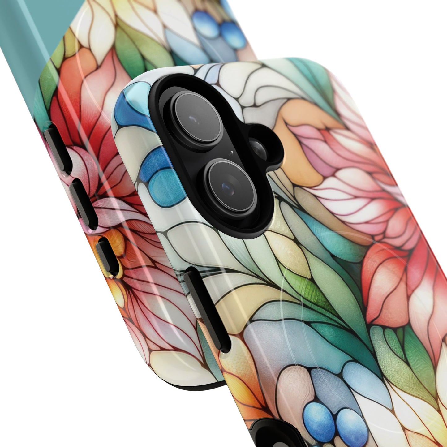 Personalized Radiant Gardenlight Stained Glass Tough MagSafe Magnetic Case, Vibrant Flower Cover, Durable Protective Case, Unique Gift for Her, Spring Elegance, iPhone® 13, 14, 15, 16, 17, Pro, Pro Max, Plus Cases.