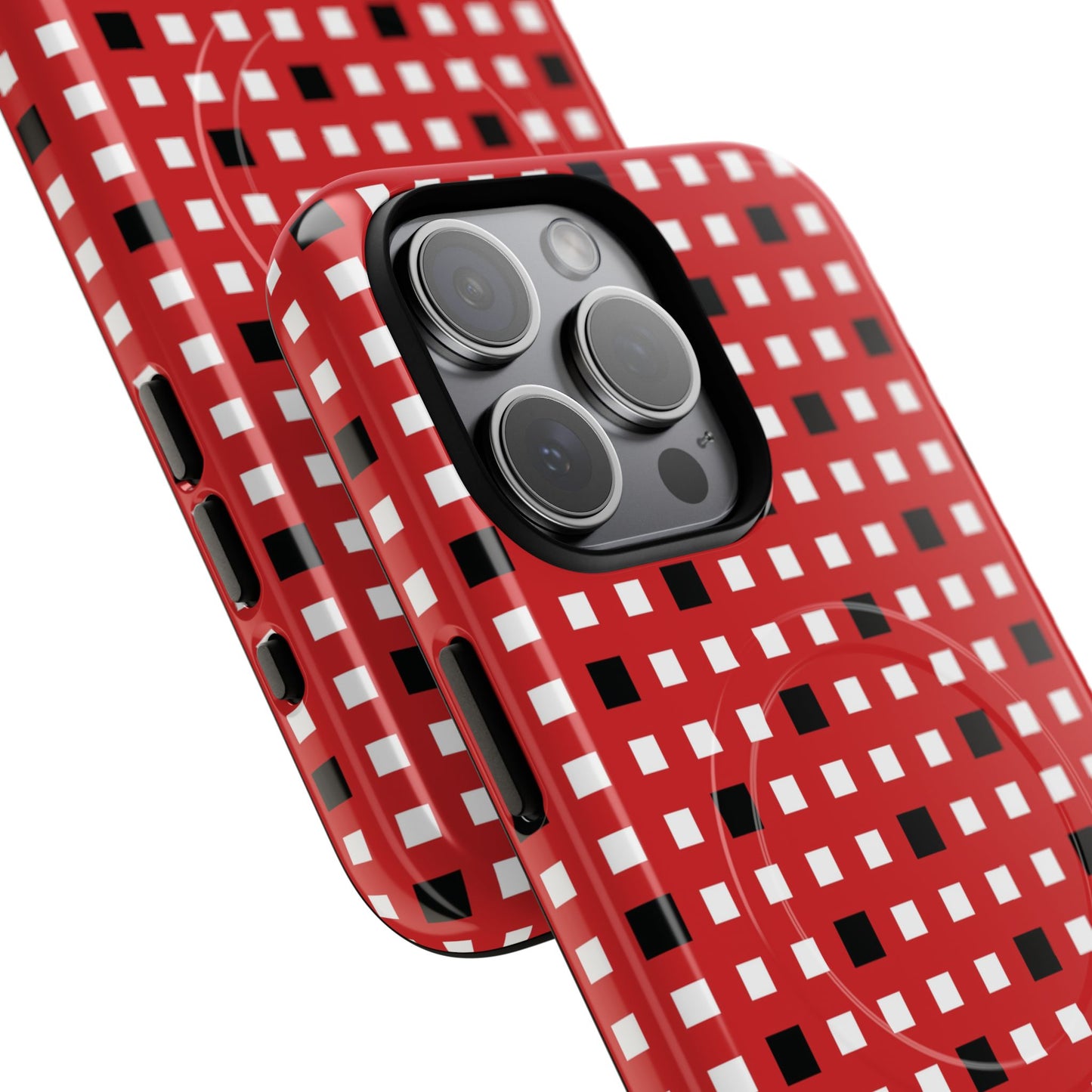 Crimson Gridlock Tough iPhone Magnetic Cases, Durable iPhone Accessories, Gift for Tech Lovers, Modern Design