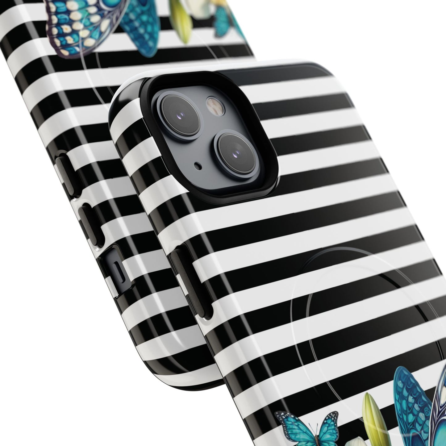 Daffodil Flutter Tough iPhone Magnetic Case, Floral iPhone Accessories, Stylish iPhone Cover, Black Striped Design, Gift for Her, Trendy iPhone