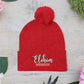 Pom-Pom Knit Cap with 'ELOHIM, GENESIS 1:1'  Embroidery Beanie - Stylish Winter Accessory for All Ages, Perfect Gift for Birthdays, Holidays, and Outdoor Activities