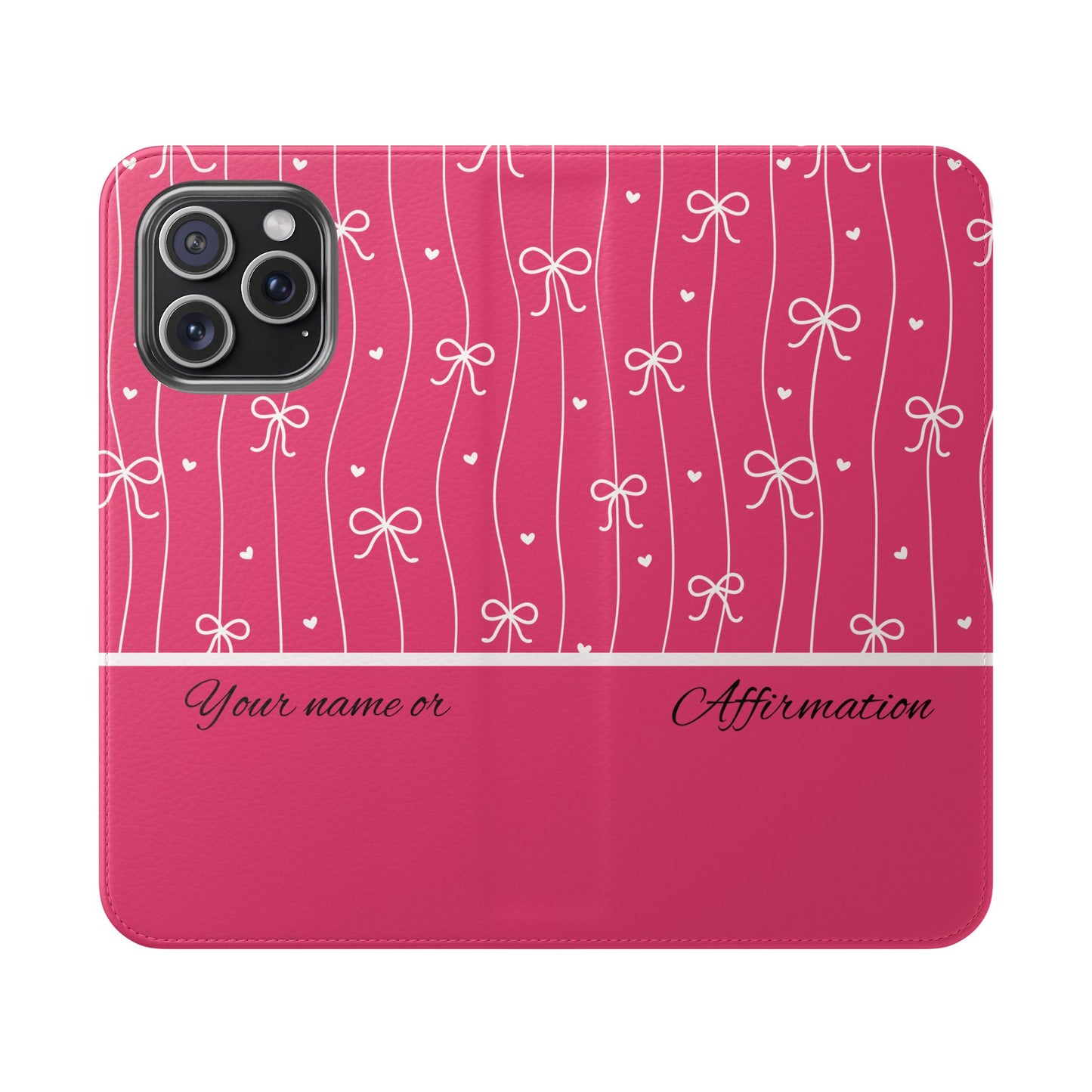 Personalized Pink Bow Coquette Flip iPhone and Samsumg Case — Custom Name or Affirmation Wallet Cover