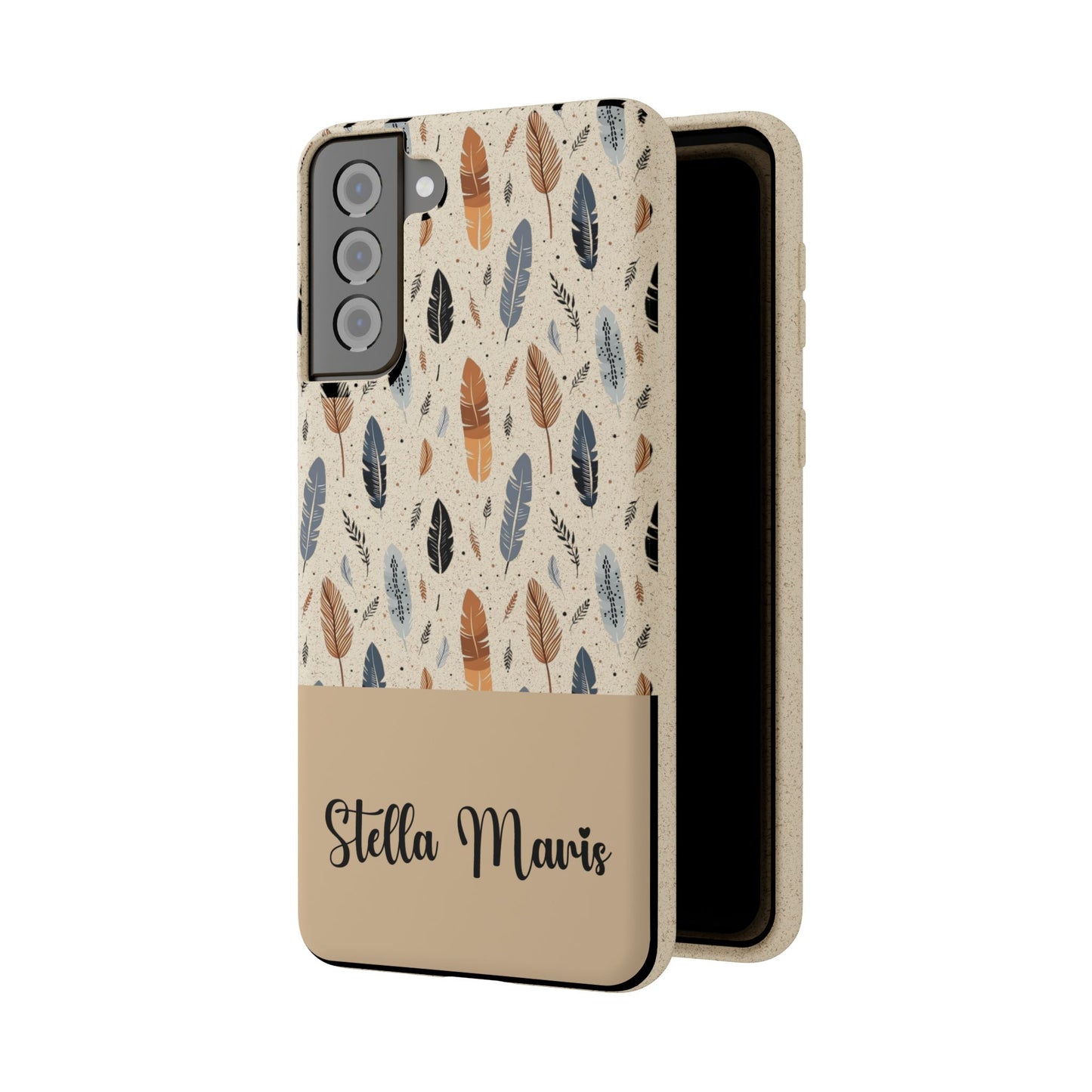 Personalized Whispering Feathers Samsung Biodegradable Case, Custom Name Case.