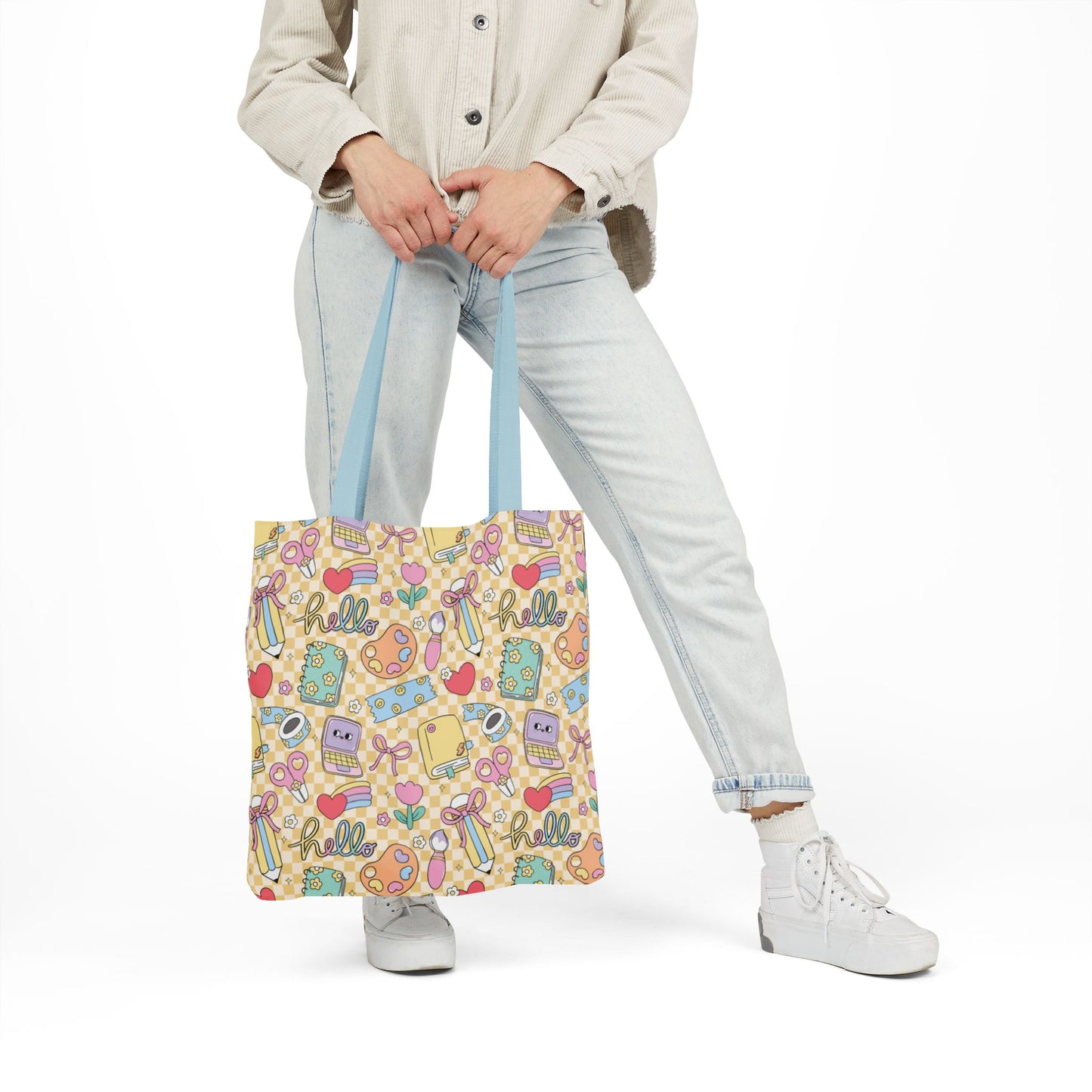 Personalized Doodle Daydream Composition Book Inspired Canvas Tote Bag with Colorful Straps, Cute School Bag, Eco-Friendly Tote, Back to School Shopping Bag, Teacher Gift Idea