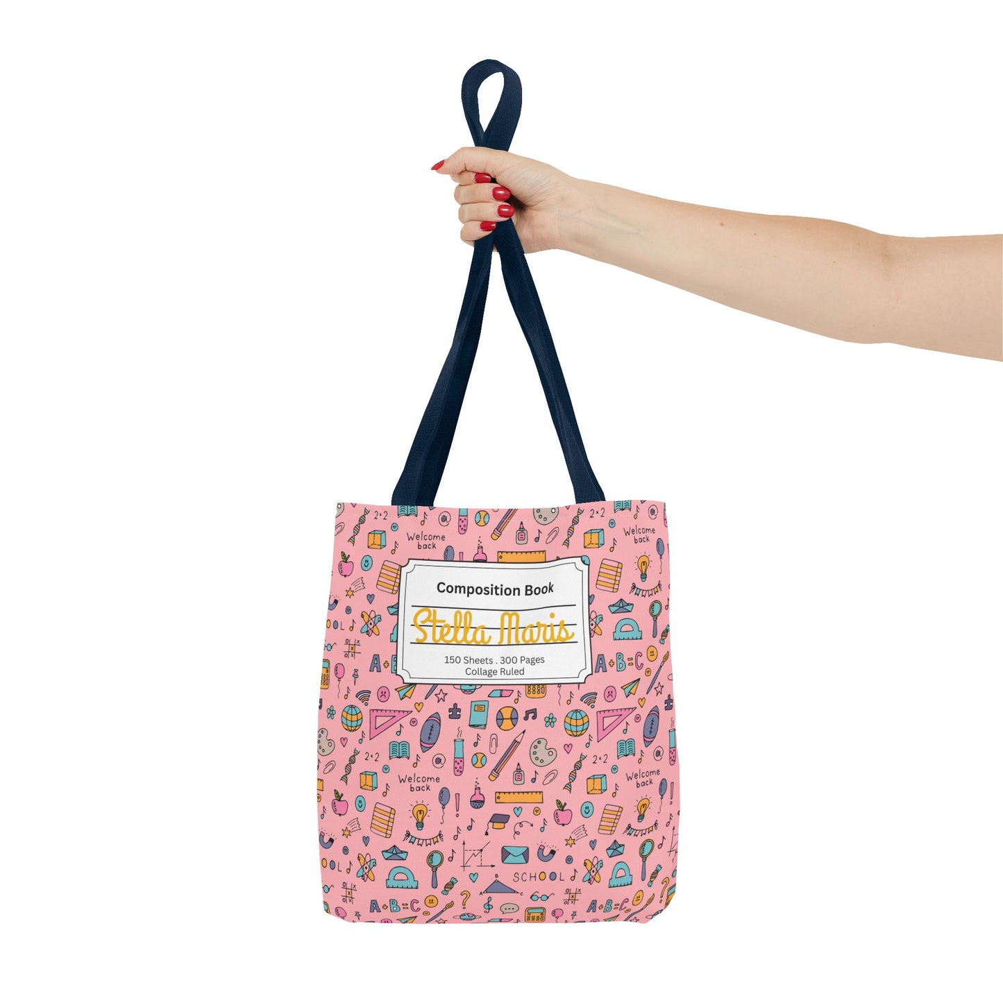 Personalized Pink Chalkboard Chic Composition Book Inspired Tote Bag, Back to School Tote, Teacher Gift, Kids Bag, Custom Name Bag, Educational Accessories, Back to School Tote Bag.