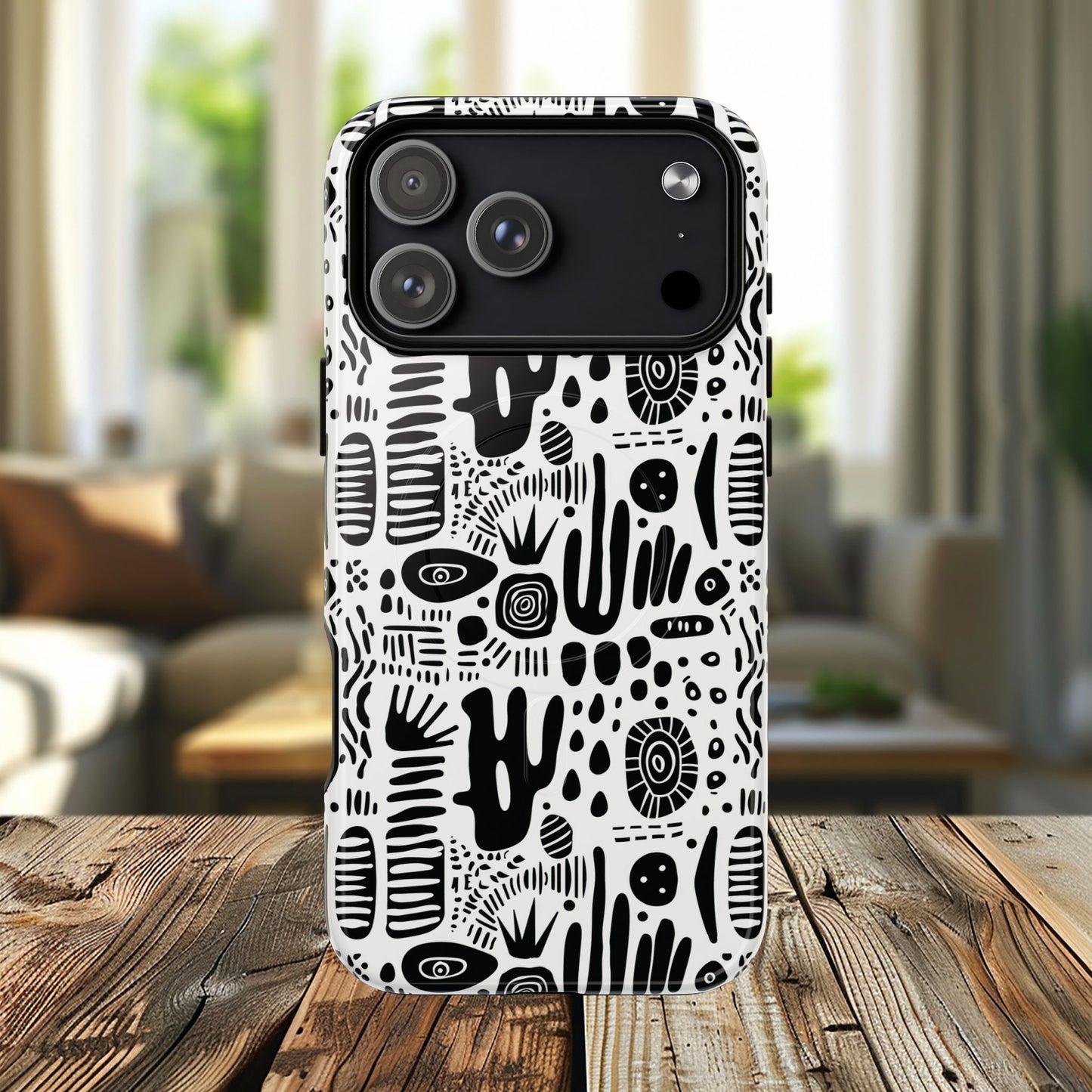 Abstract Monochrome Tough Magnetic iPhone Cases, Stylish Phone Cover, Durable Phone Protector, Modern Tech Accessories, Unique Gift Ideas