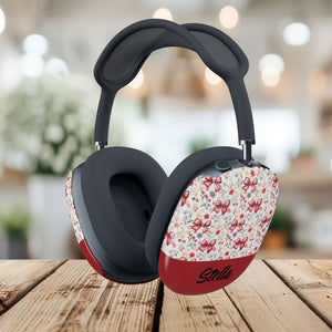 AirPod Max Case — Floral Red Bows Personalized 'I Am Loved' Design