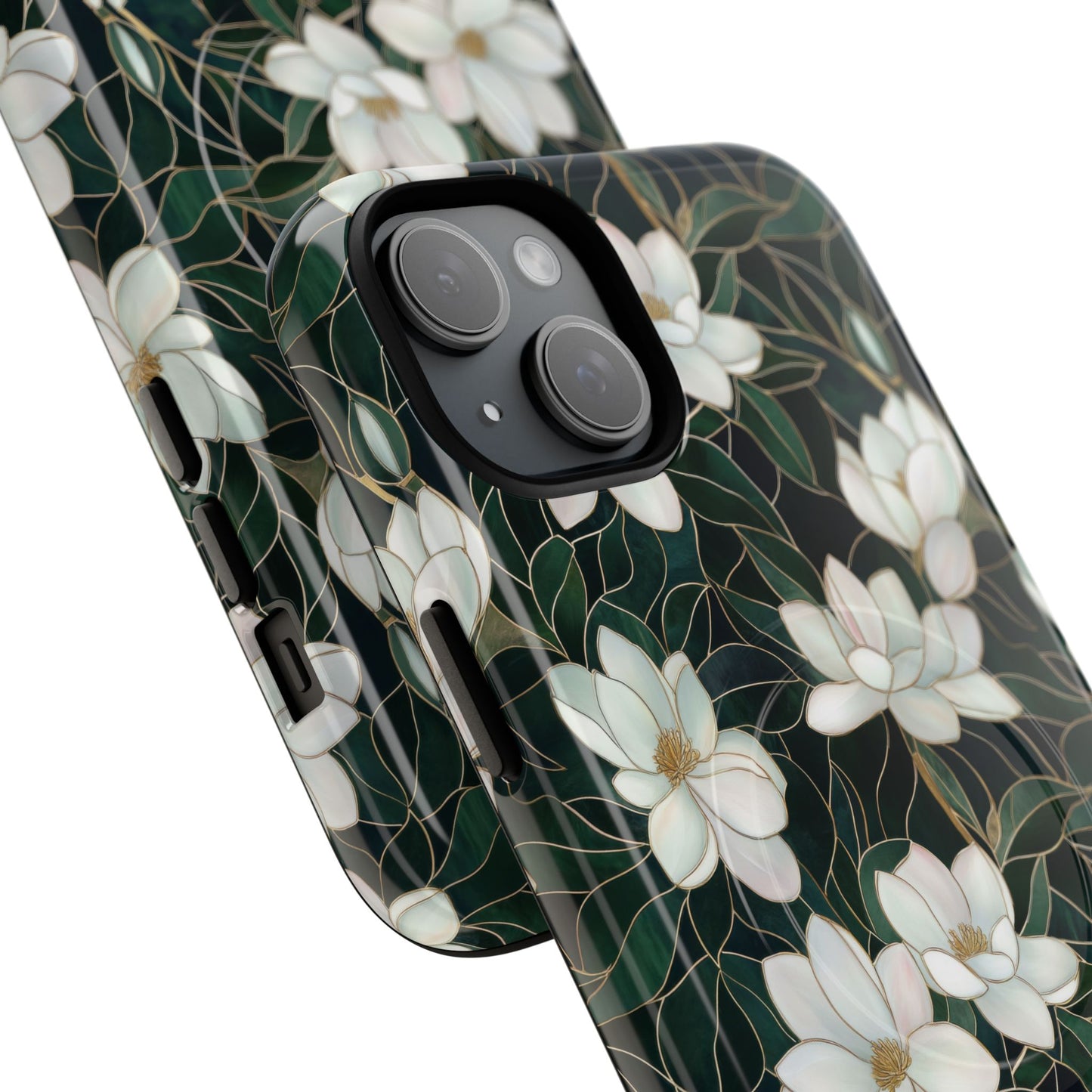 Midnight Magnolia Tough iPhone Magnetic Case, Stylish Stained Glass iPhone Protection, Nature Lover Gift, Spring Vibes
