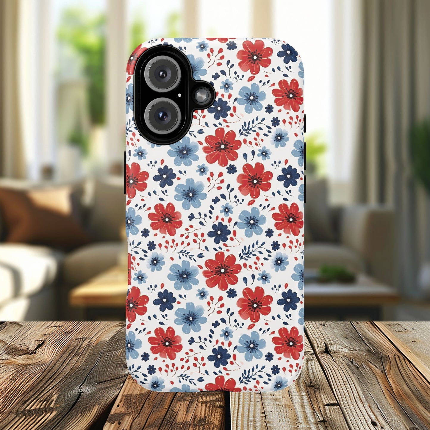 Patriotic Floral Dreams Tough Magnetic iPhone Cases, Durable, Stylish, Gift for Her, Protective Phone Cover, Spring Floral Design
