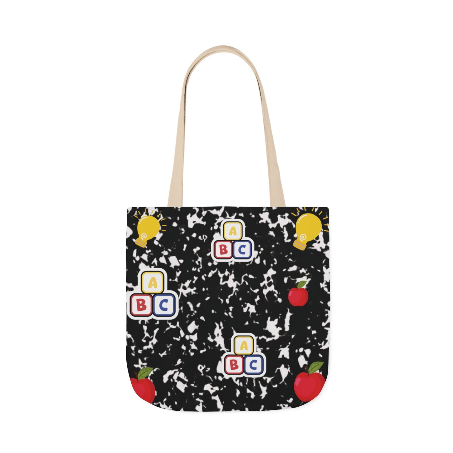 Personalized Black Composition Book Inspired Canvas Tote Bag with Colorful Straps, Cute School Bag, Eco-Friendly Tote, Back to School Shopping Bag, Teacher Gift Idea