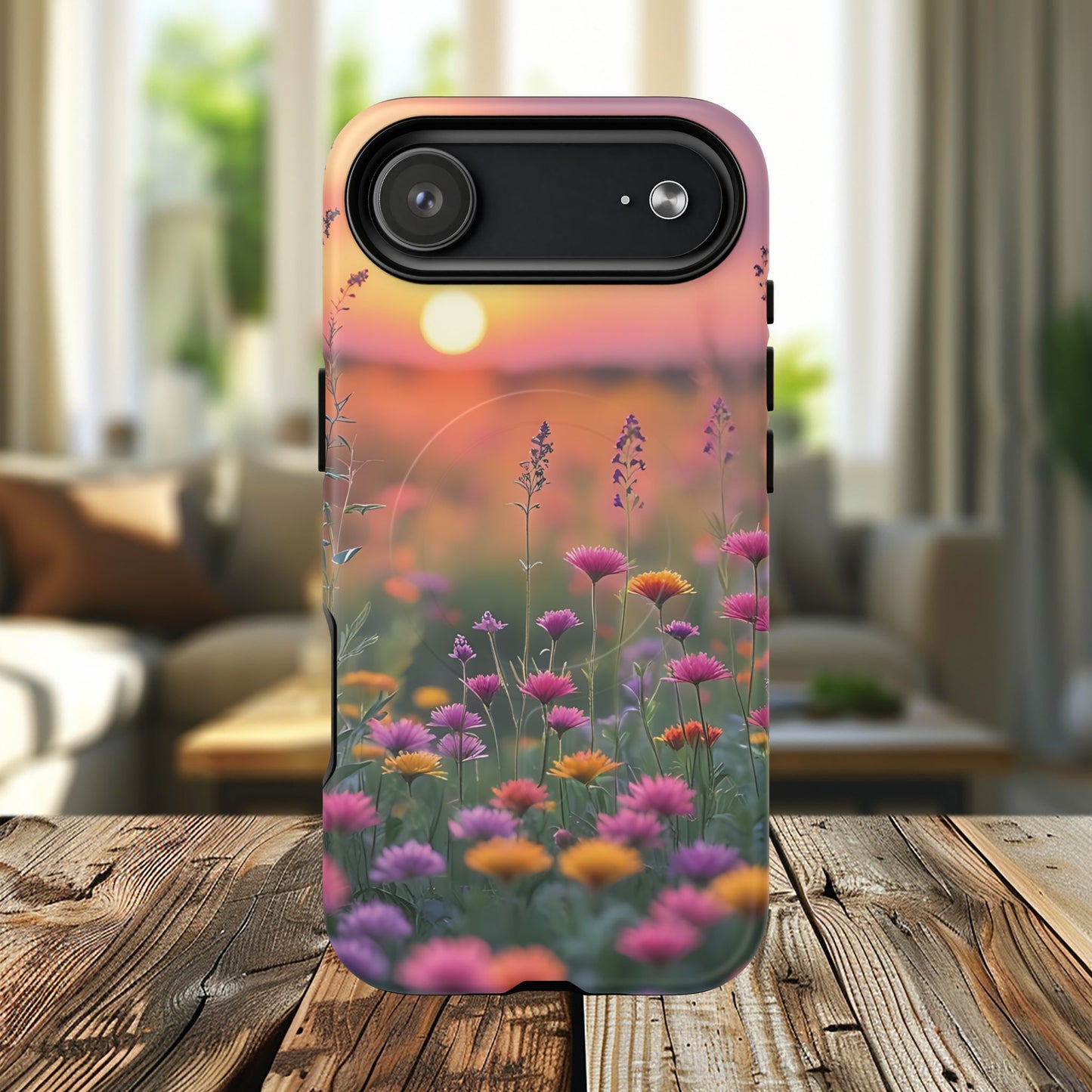 Floral Sunset Phone Case, Tough Magnetic Cases for iPhone, Nature Lover Gift, Durable Protection, Eco-Friendly Phone Accessory