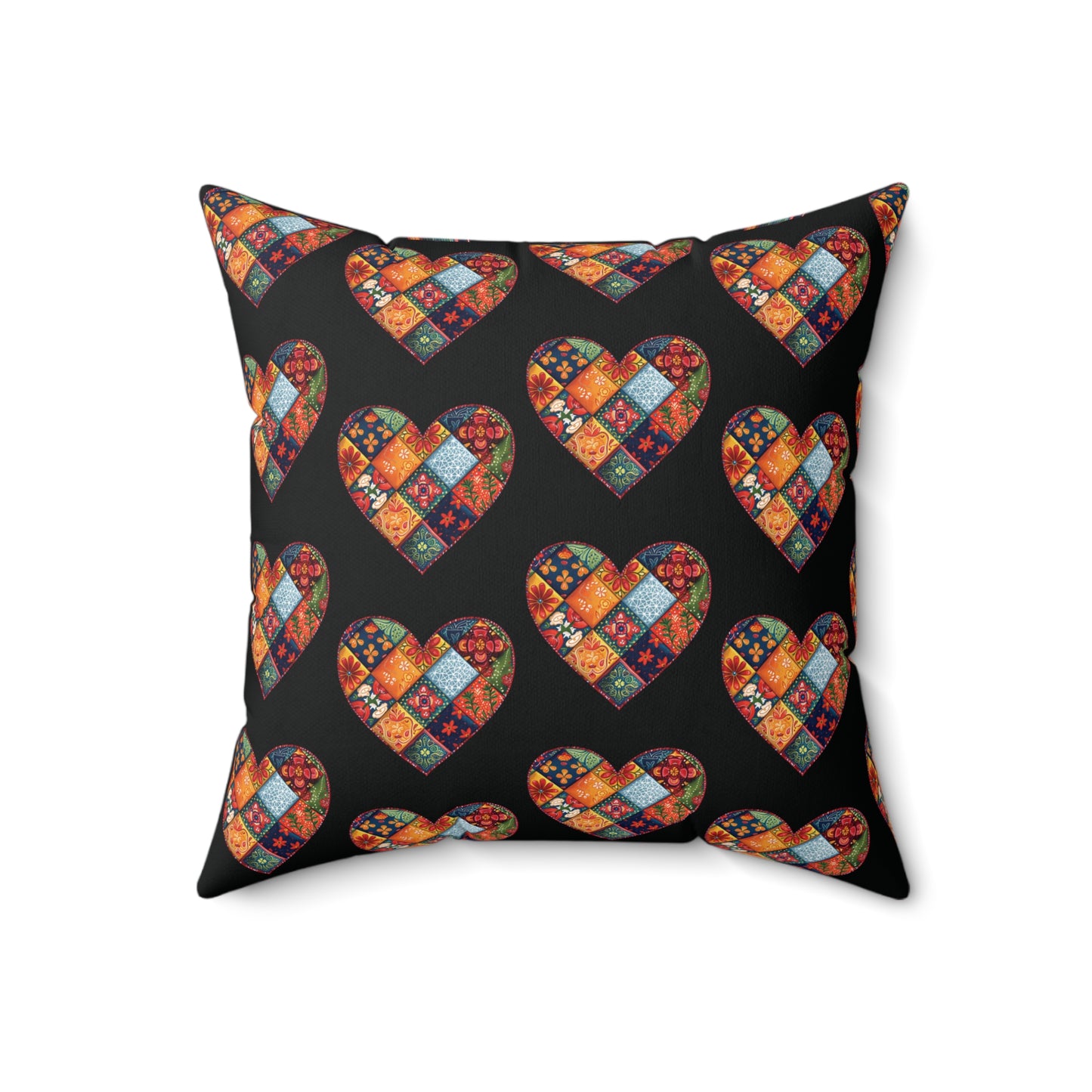 Black Patchwork Heart Spun Polyester Square Pillow