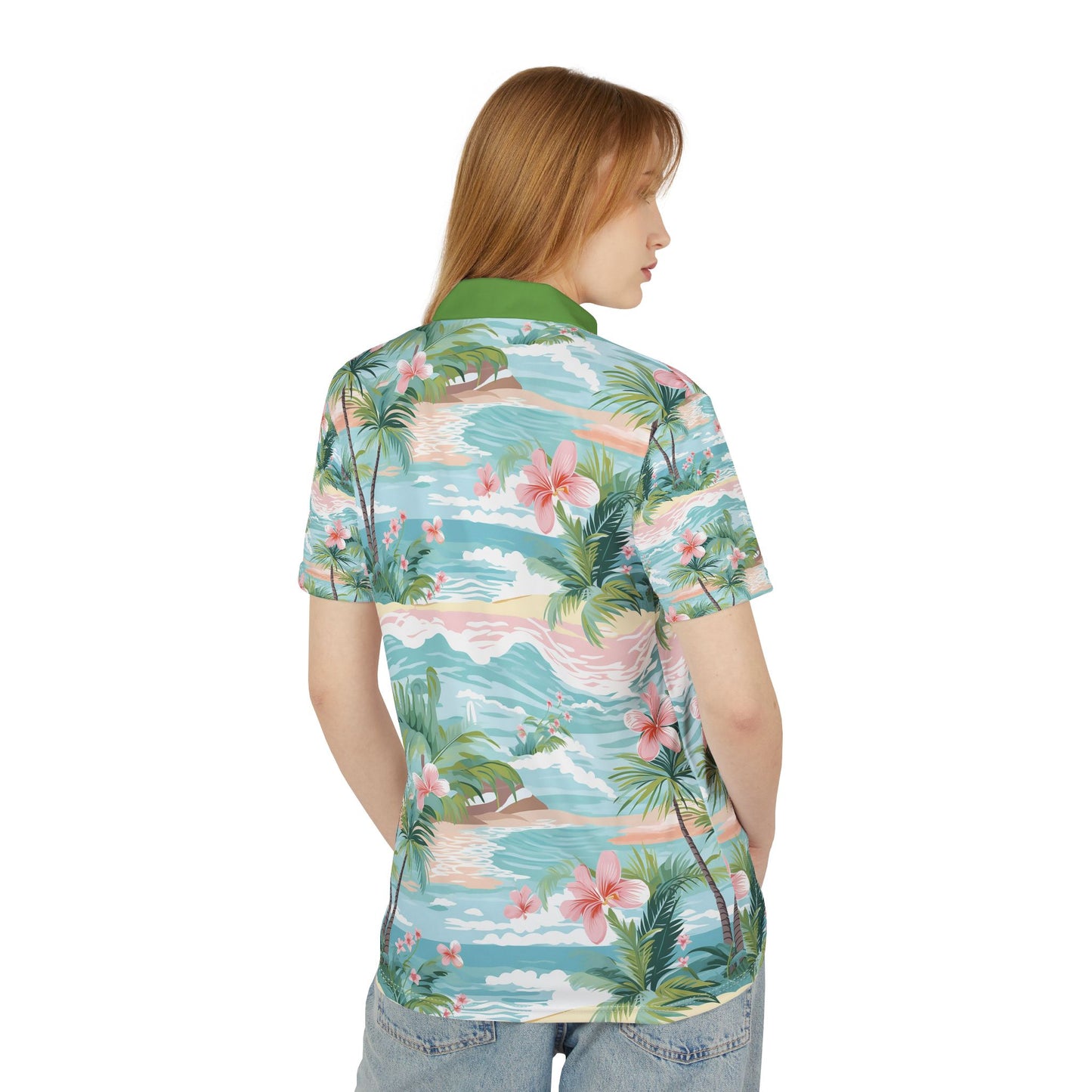 Tropical Escape Polo Shirt, Vibrant Summer Style, Beachwear, Vacation Outfit, Unisex Casual Wear, Floral Print Top, Gift for Travelers
