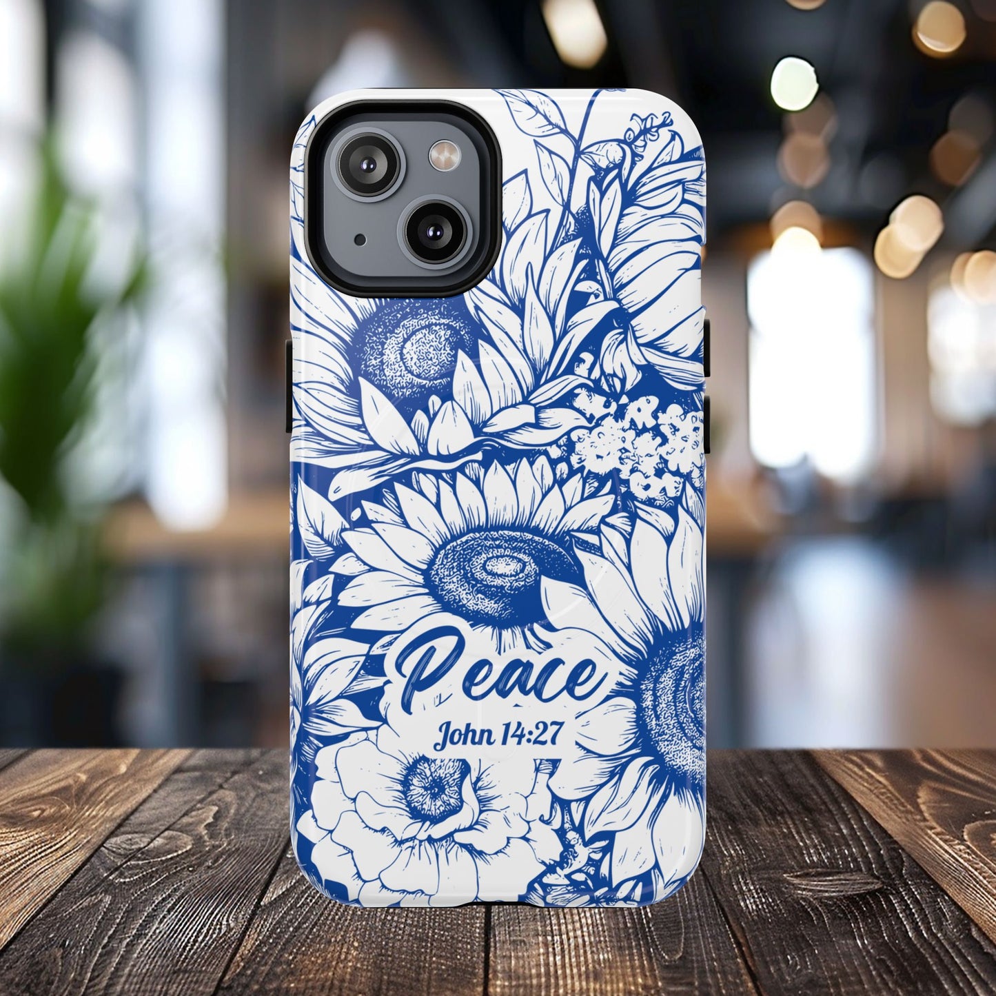 Peace I Leave with You John 14:27, Inspirational Gift, Tough iPhone Magnetic Case Scripture, Sunflower Bible Verse, MagSafe® iPhone® Tough Case, iPhone 14, iPhone 15, iPhone 16, Pro, Pro Max, Plus.