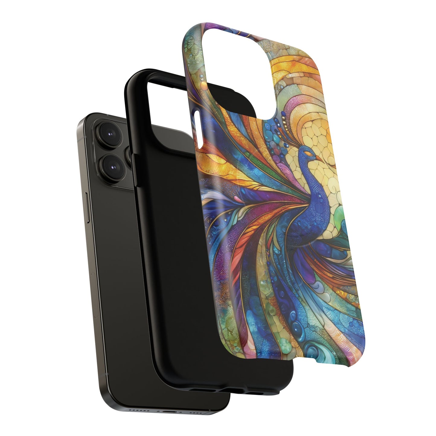 Mosaic Peacock Feathers Magnetic Phone Case, Tough Phone Shell, Vibrant Art Case, Gift for Her, Unique Phone Accessory, Wildlife Lover's Gift, Stained Glass Case.