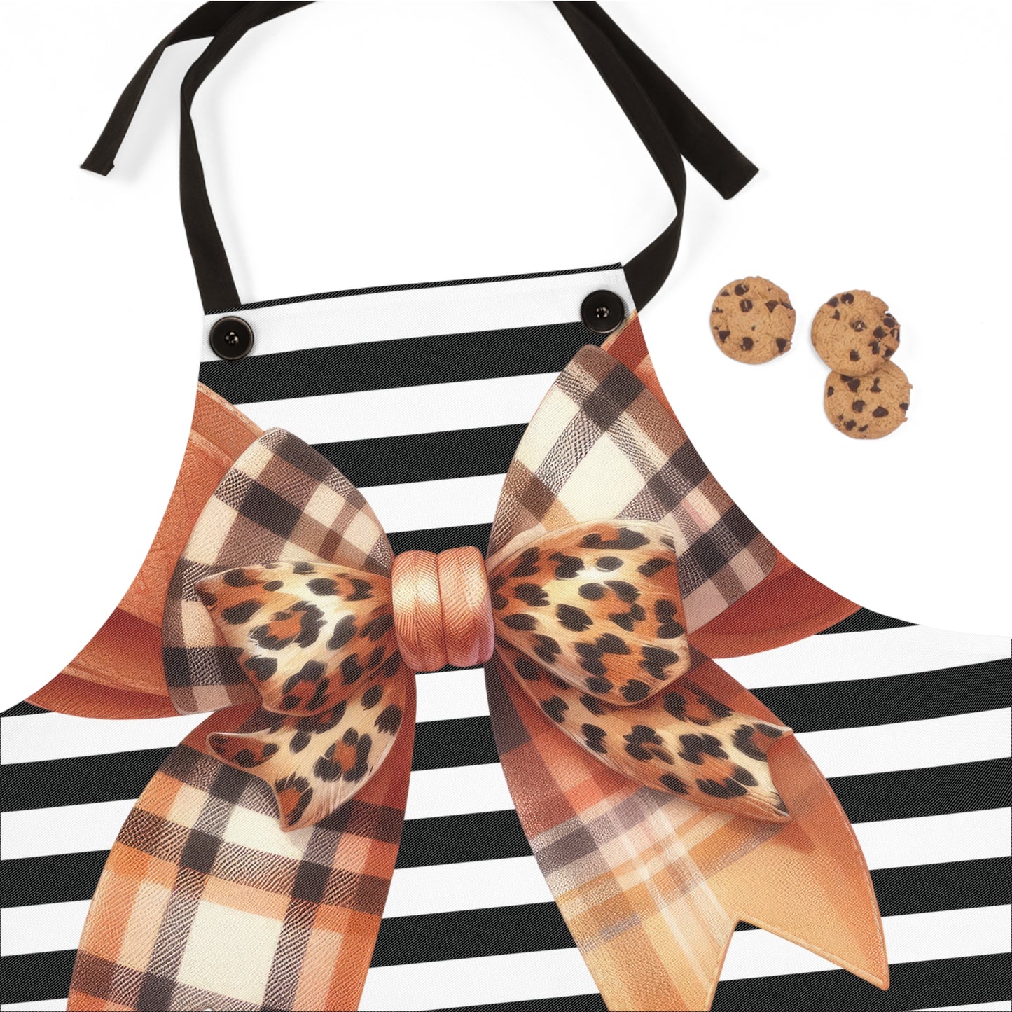 Striped Bow Apron with Detachable Straps - Lightweight Cooking Accessory
