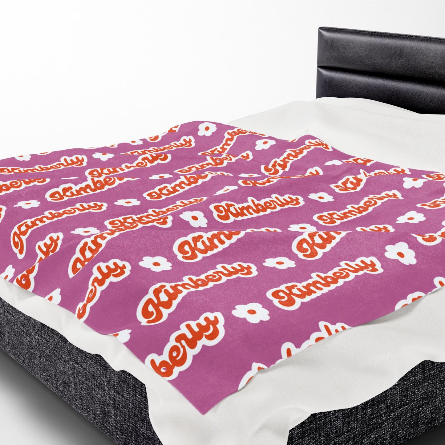 Personalized Name Velveteen Plush Blanket — Retro Script Pattern Cozy Throw, Gift for Her, Gift for Him