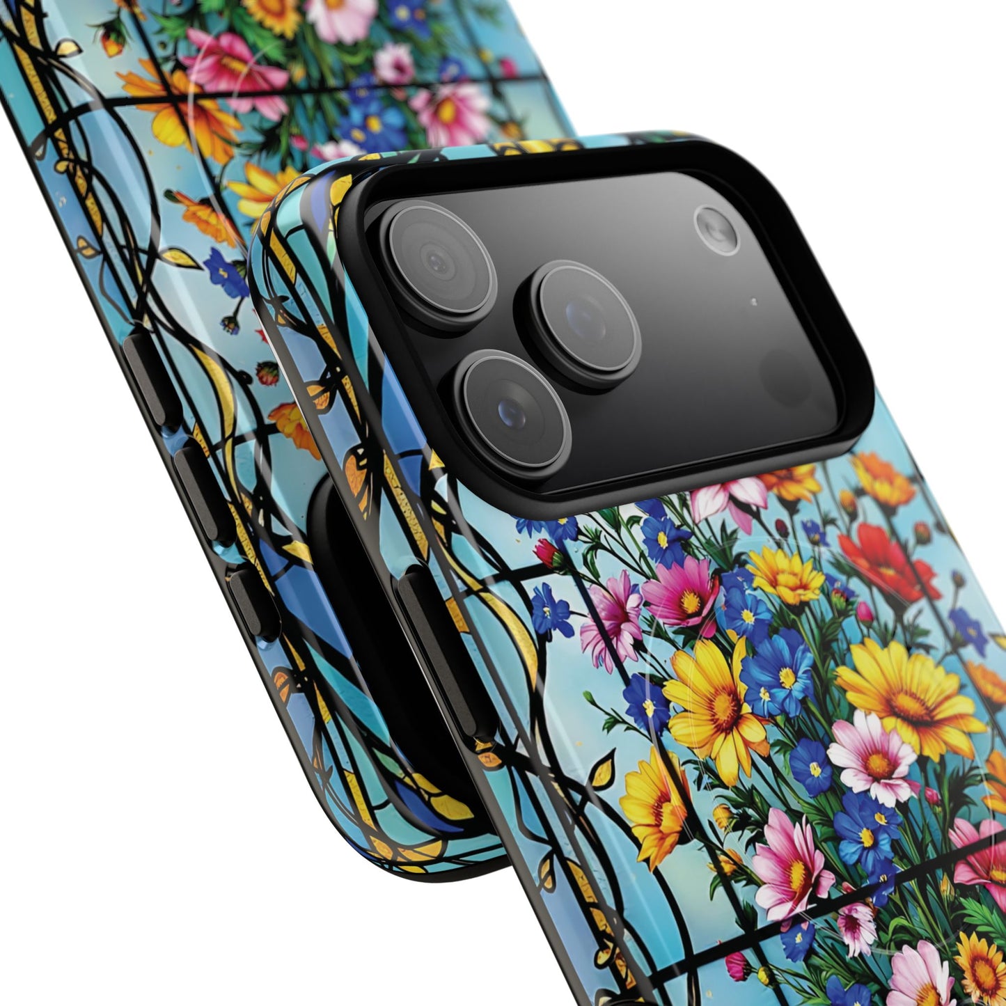 Floral Stained Glass Tough Magnetic Case, Durable Phone Cover, Gift for Nature Lovers, Unique Floral Design, Phone Accessories for All Occasions.