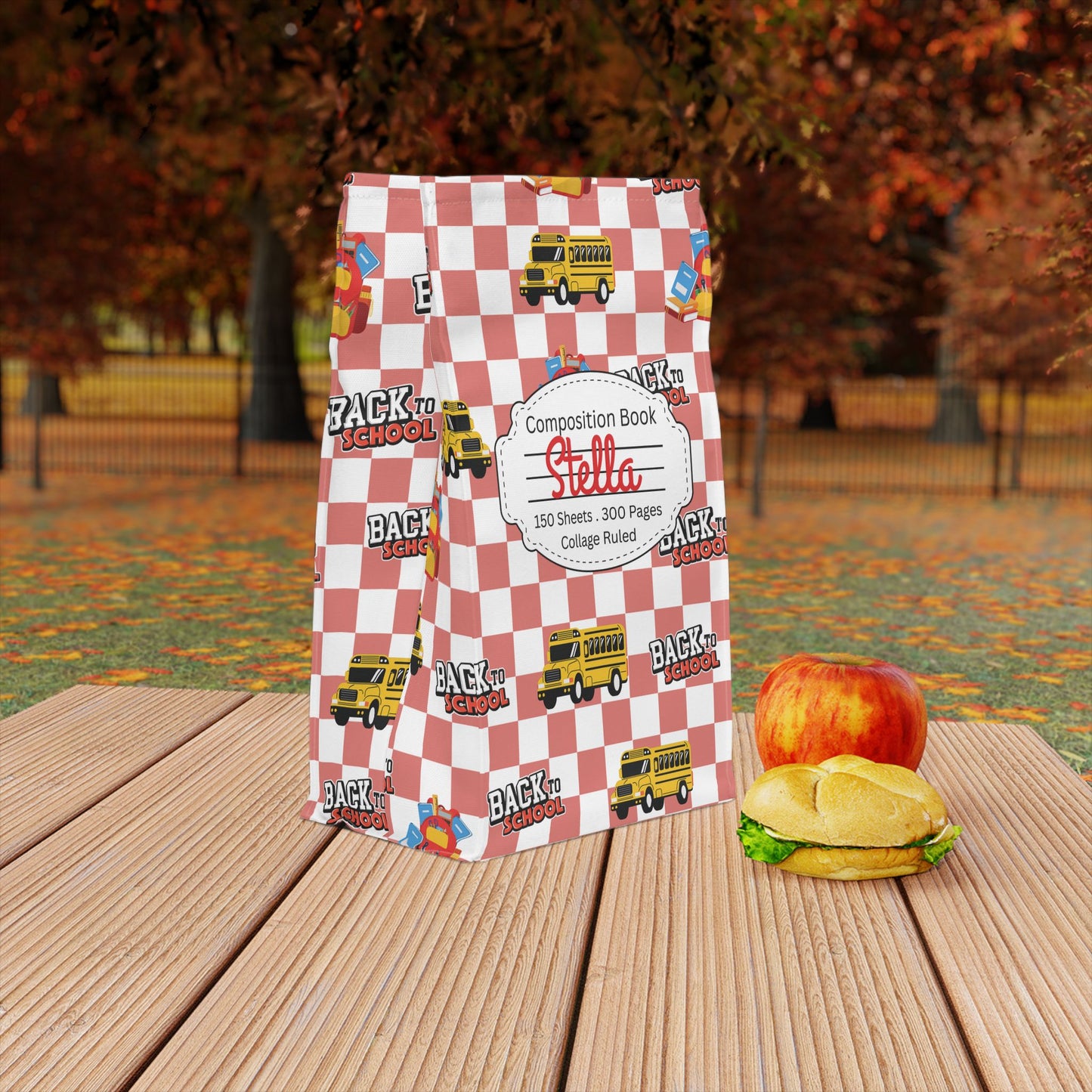 Custom Red SchoolYard Chic Composition Book Inspired Stylish Polyester Lunch Box for Kids - Perfect for School, Picnics, or Snacks | Personalized ABC Design, Back to School, Family [...]