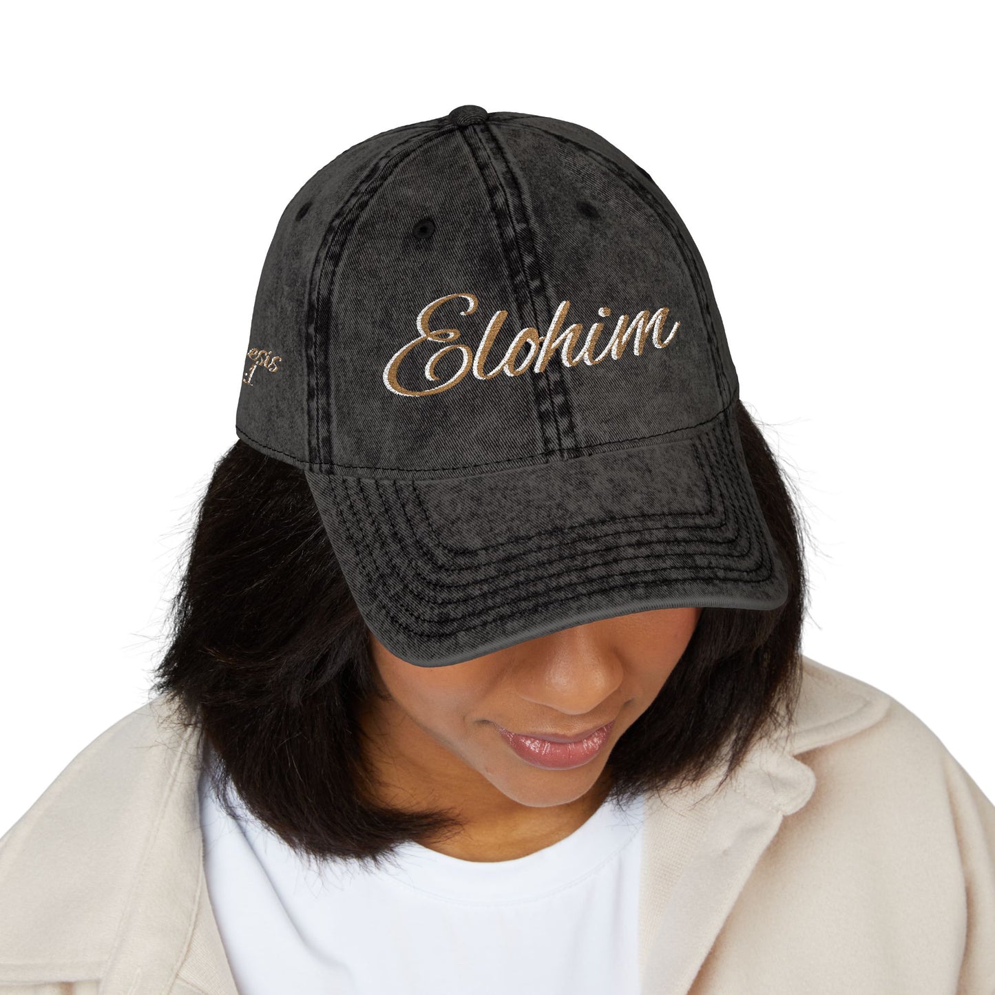 Vintage Embroidered Dad Cap with 'ELOHIM GENESIS 1:1' - Stylish Casual Hat, Gift for Him/Her, Summer Accessory, Trendy Streetwear, Spiritual Fashion