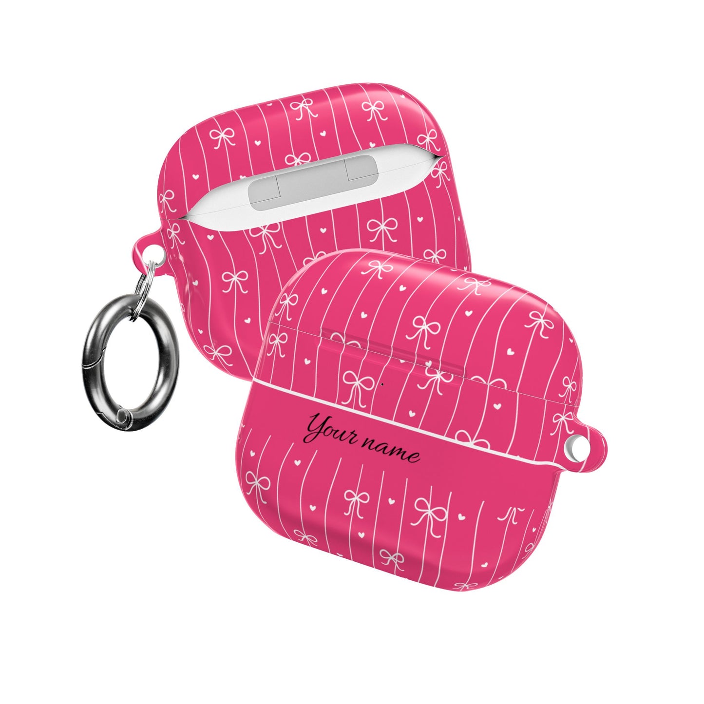 Personalized Pink Bow Coquette AirPod Cases — Custom Name Protective Cover