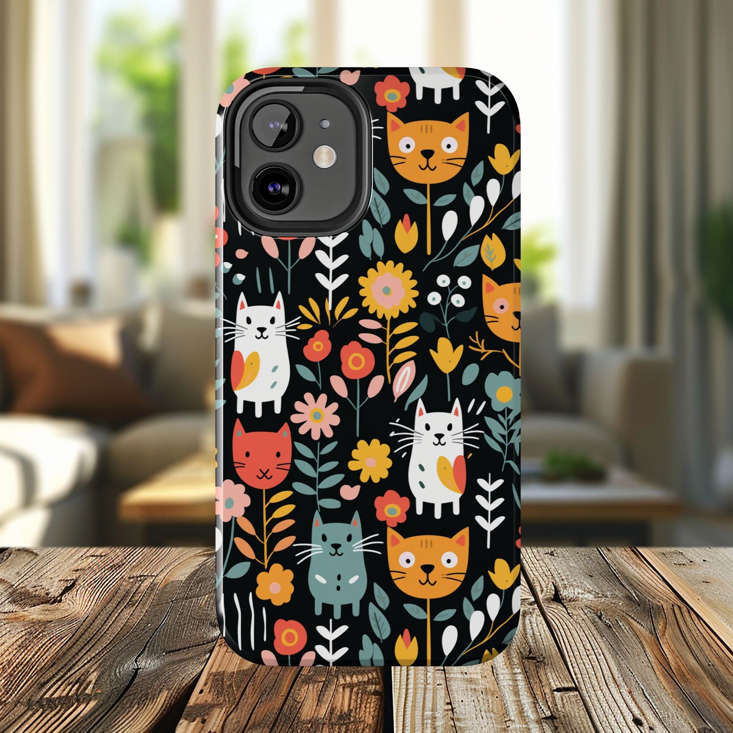 Whimsical Feline Garden iPhone and Samsung Tough Phone Cases,