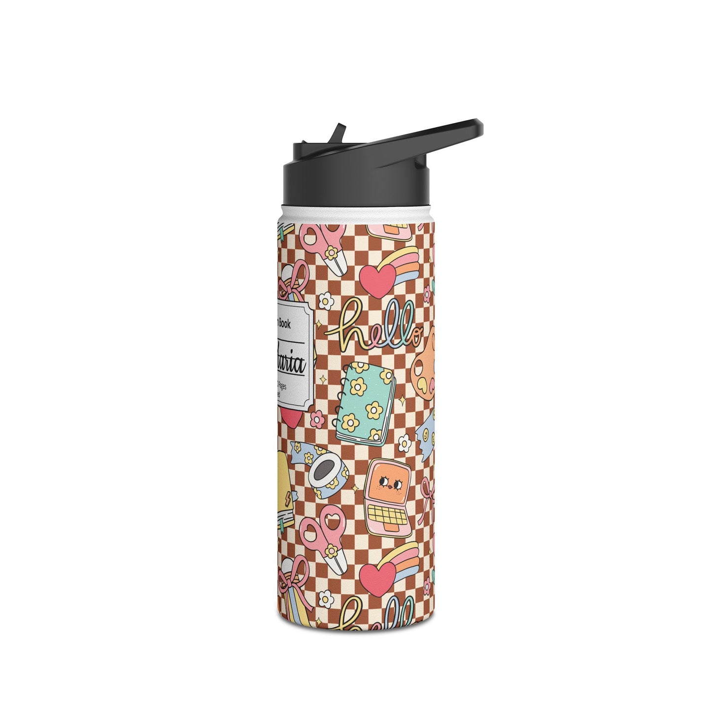 Personalized Brown Doodle Daydream Composition Book Inspired Stainless Steel Water Bottle for Kids, School Supplies, Eco-Friendly Drinkware, Back to School, Teacher Gifts