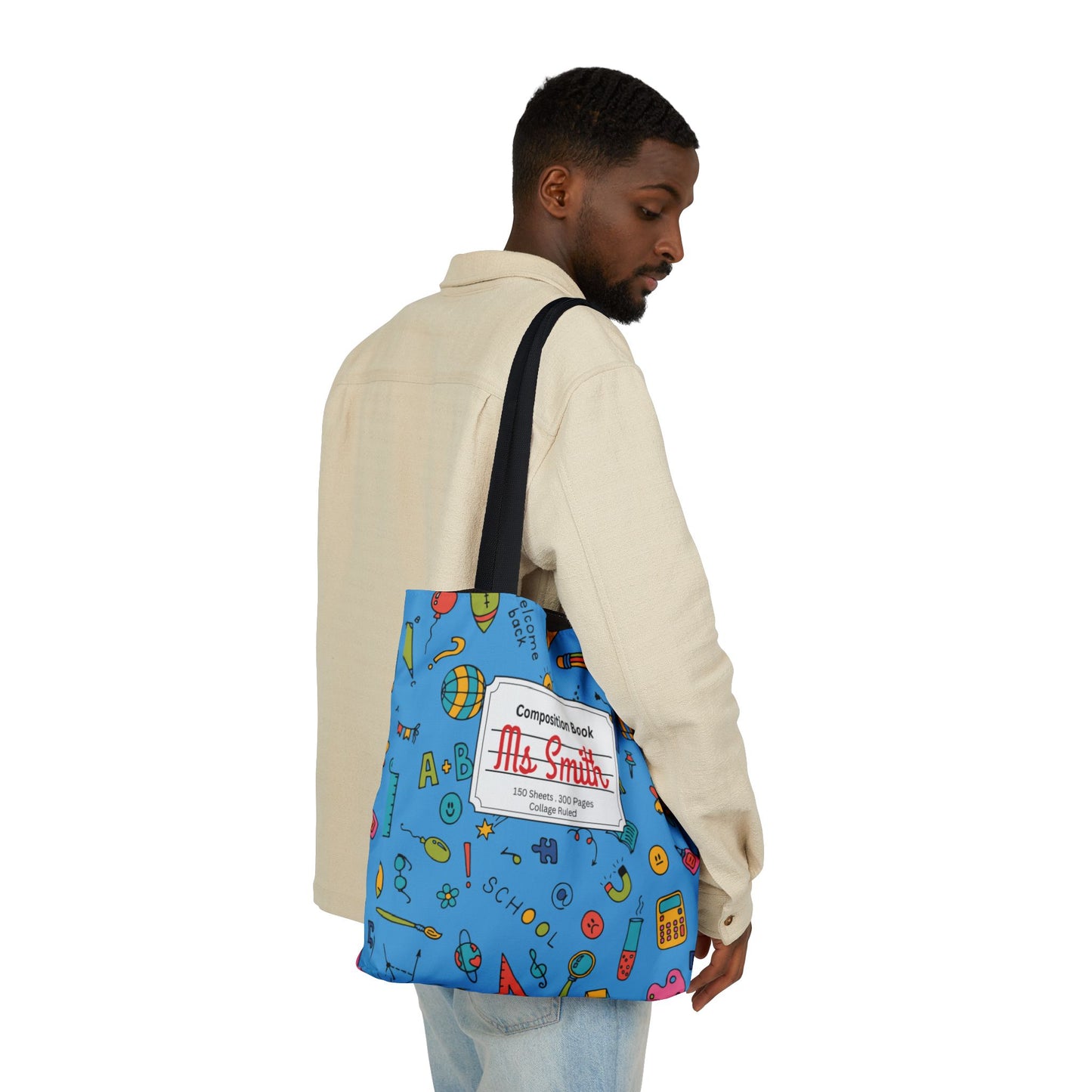 Personalized Classroom Couture Composition Book Inspired Canvas Tote Bag with Colorful Straps, Cute School Bag, Eco-Friendly Tote, Back to School Shopping Bag, Teacher Gift Idea