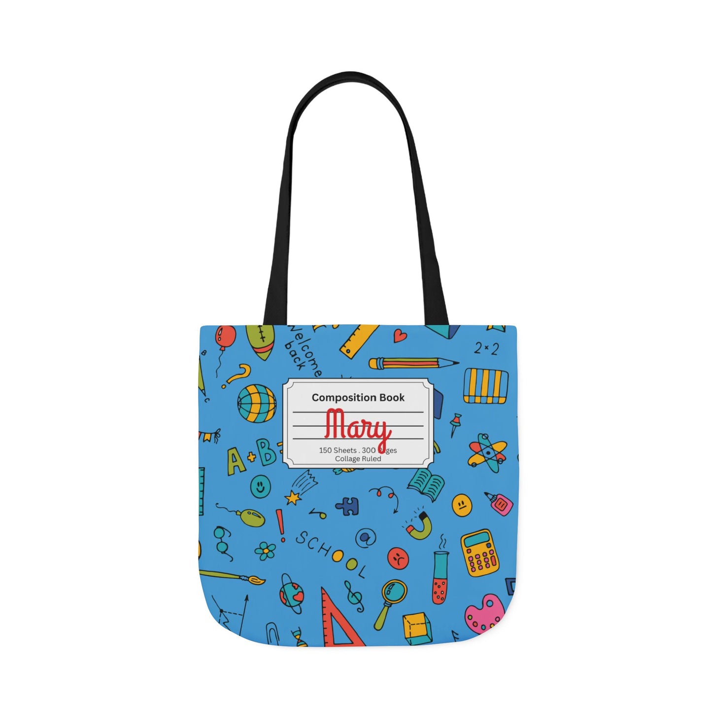 Personalized Classroom Couture Composition Book Inspired Canvas Tote Bag with Colorful Straps, Cute School Bag, Eco-Friendly Tote, Back to School Shopping Bag, Teacher Gift Idea